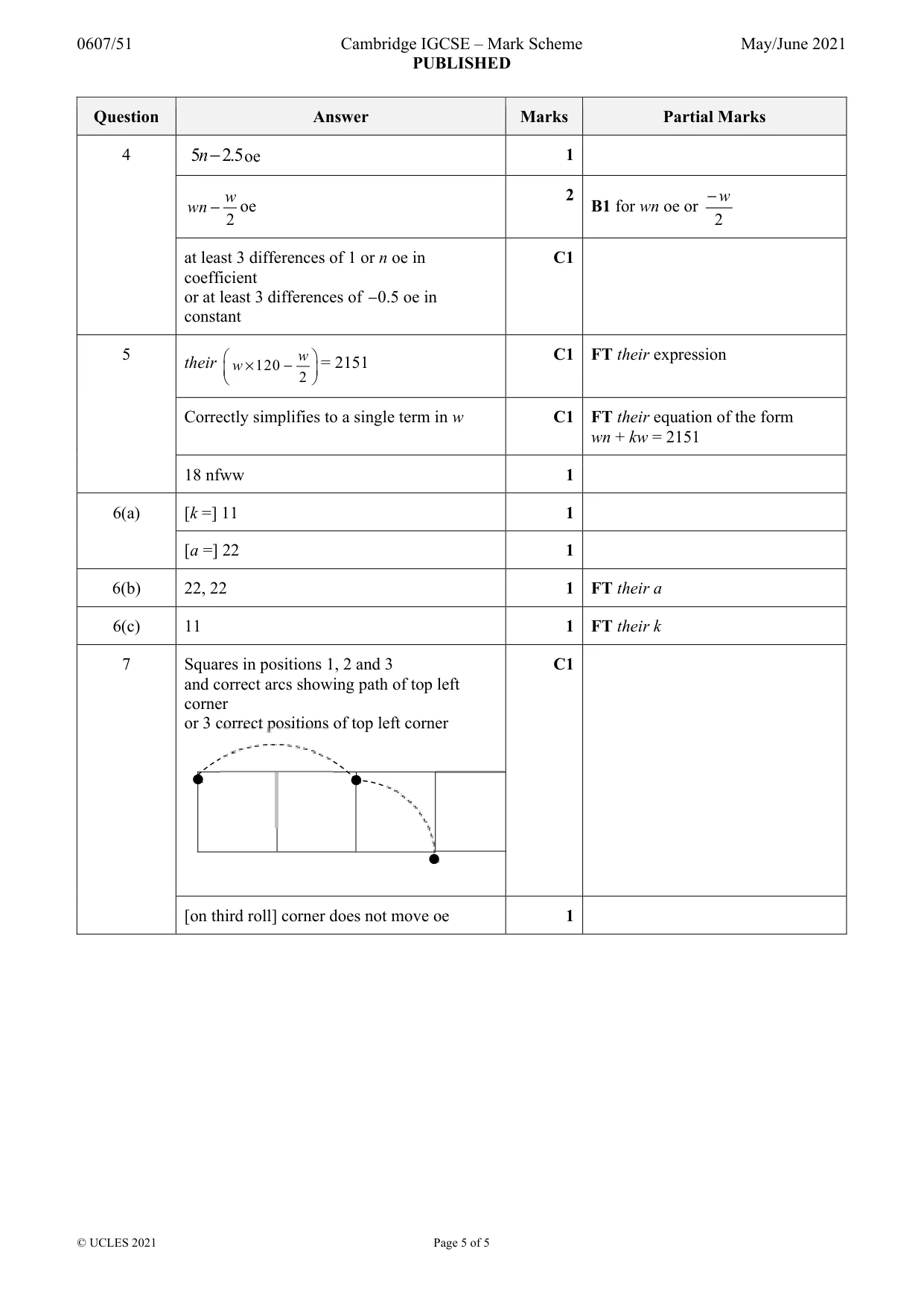 Mark scheme, page 5 of 5