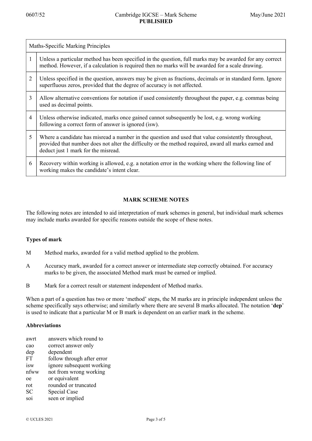 Mark scheme, page 3 of 5