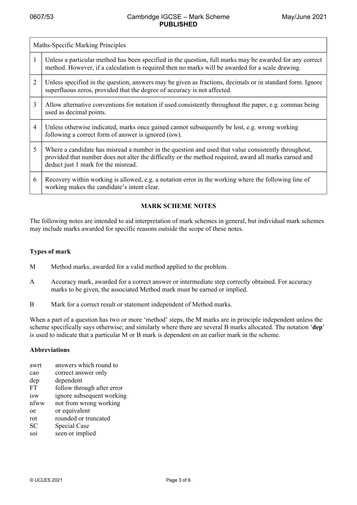 Mark scheme, page 3 of 6