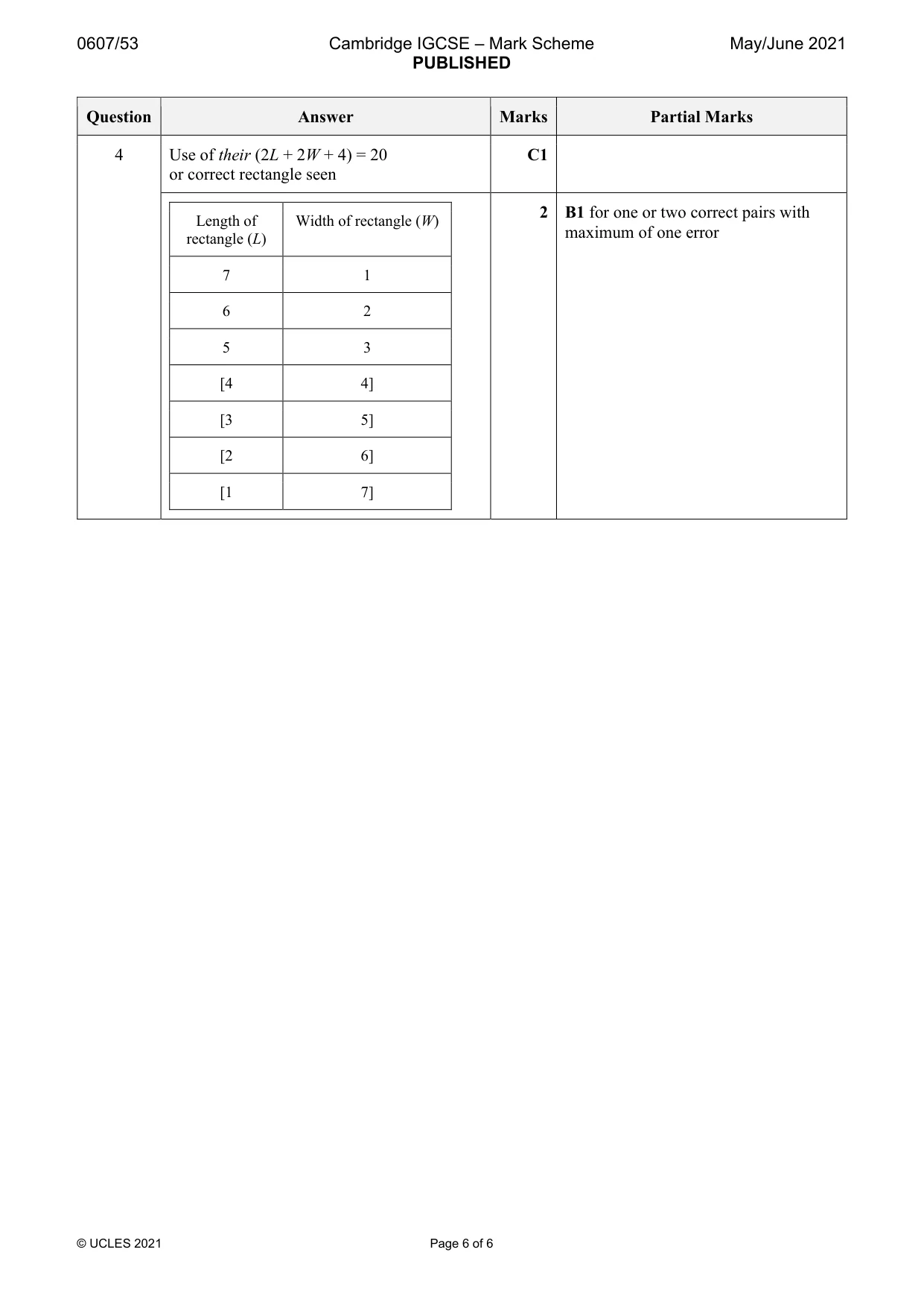Mark scheme, page 6 of 6