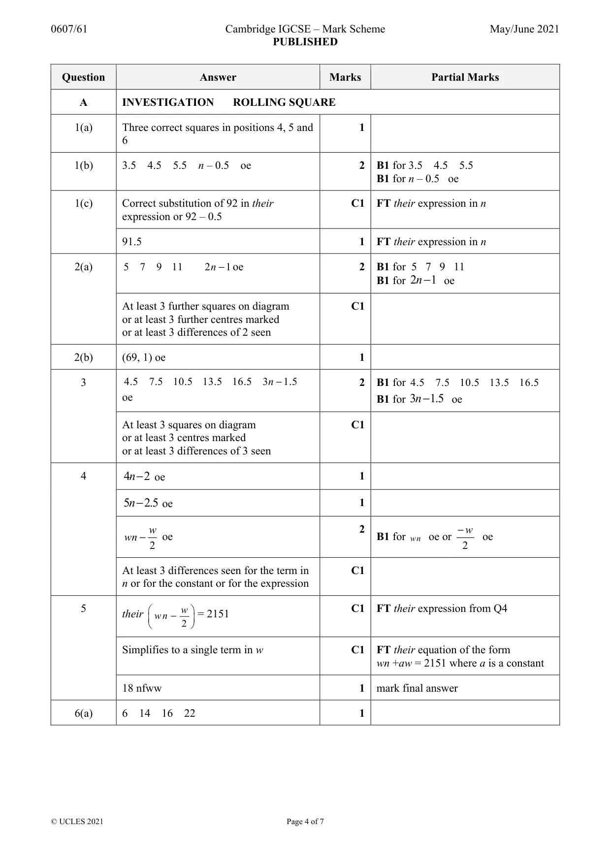 Mark scheme, page 4 of 7
