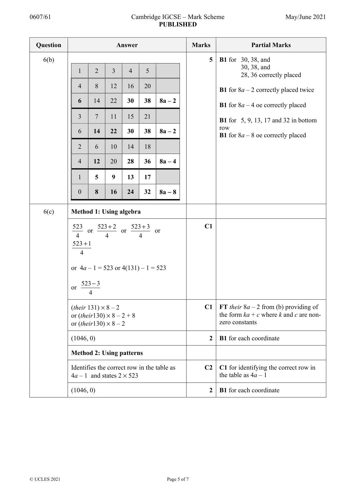 Mark scheme, page 5 of 7