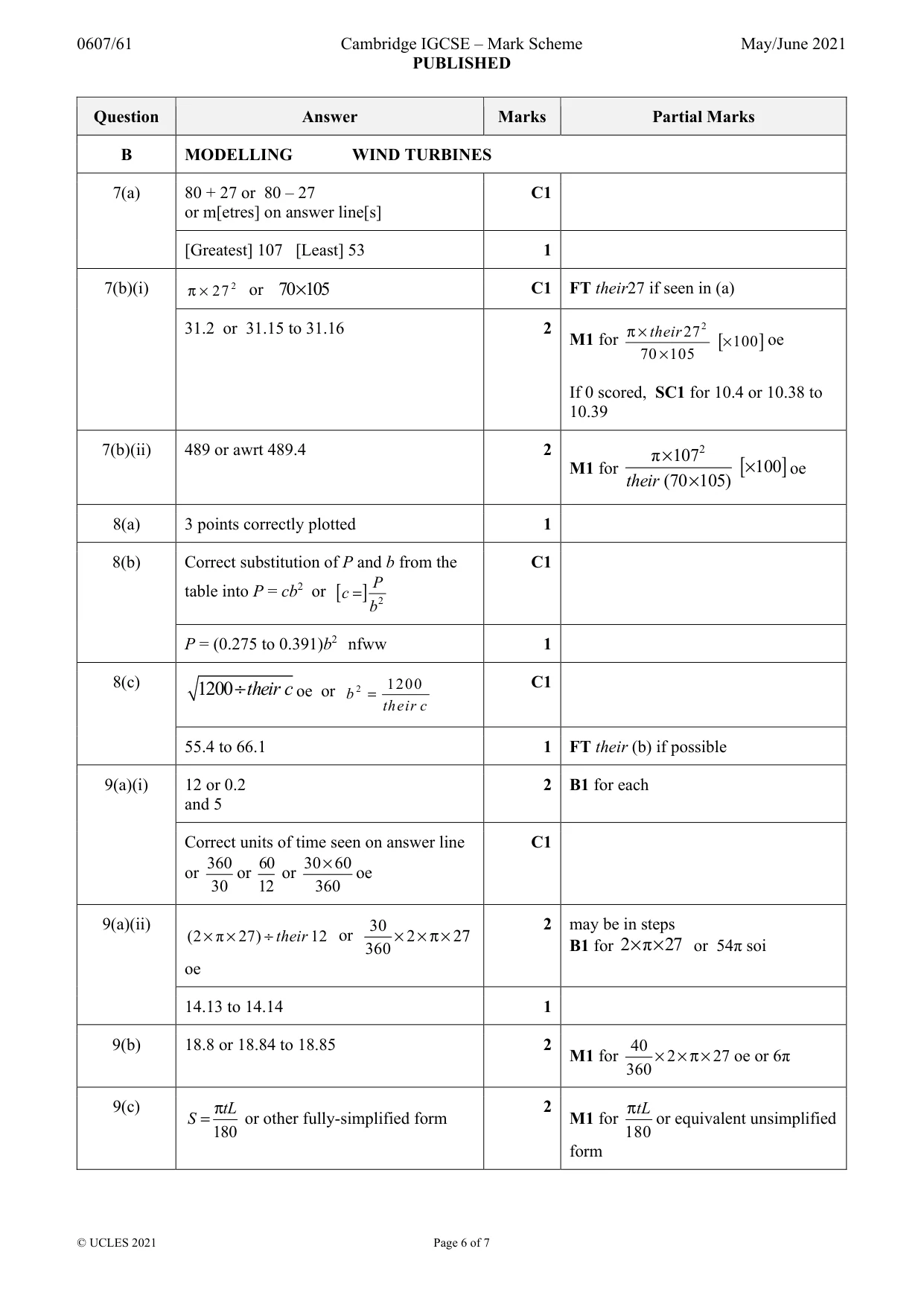 Mark scheme, page 6 of 7
