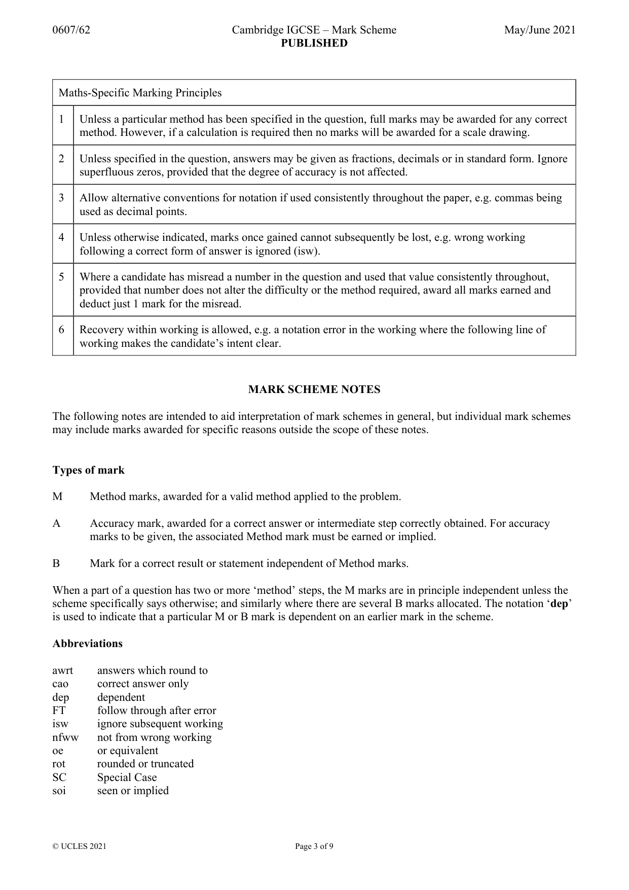 Mark scheme, page 3 of 9