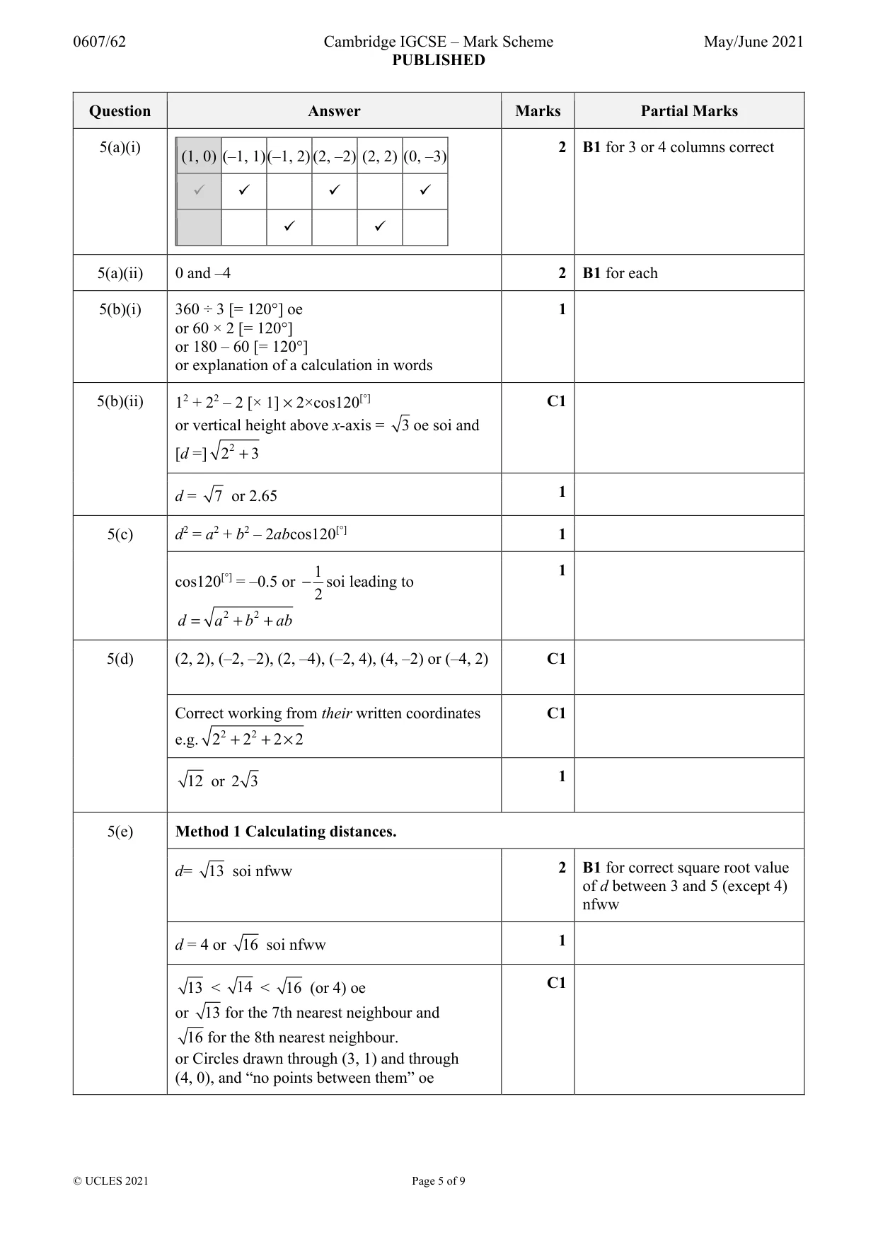 Mark scheme, page 5 of 9
