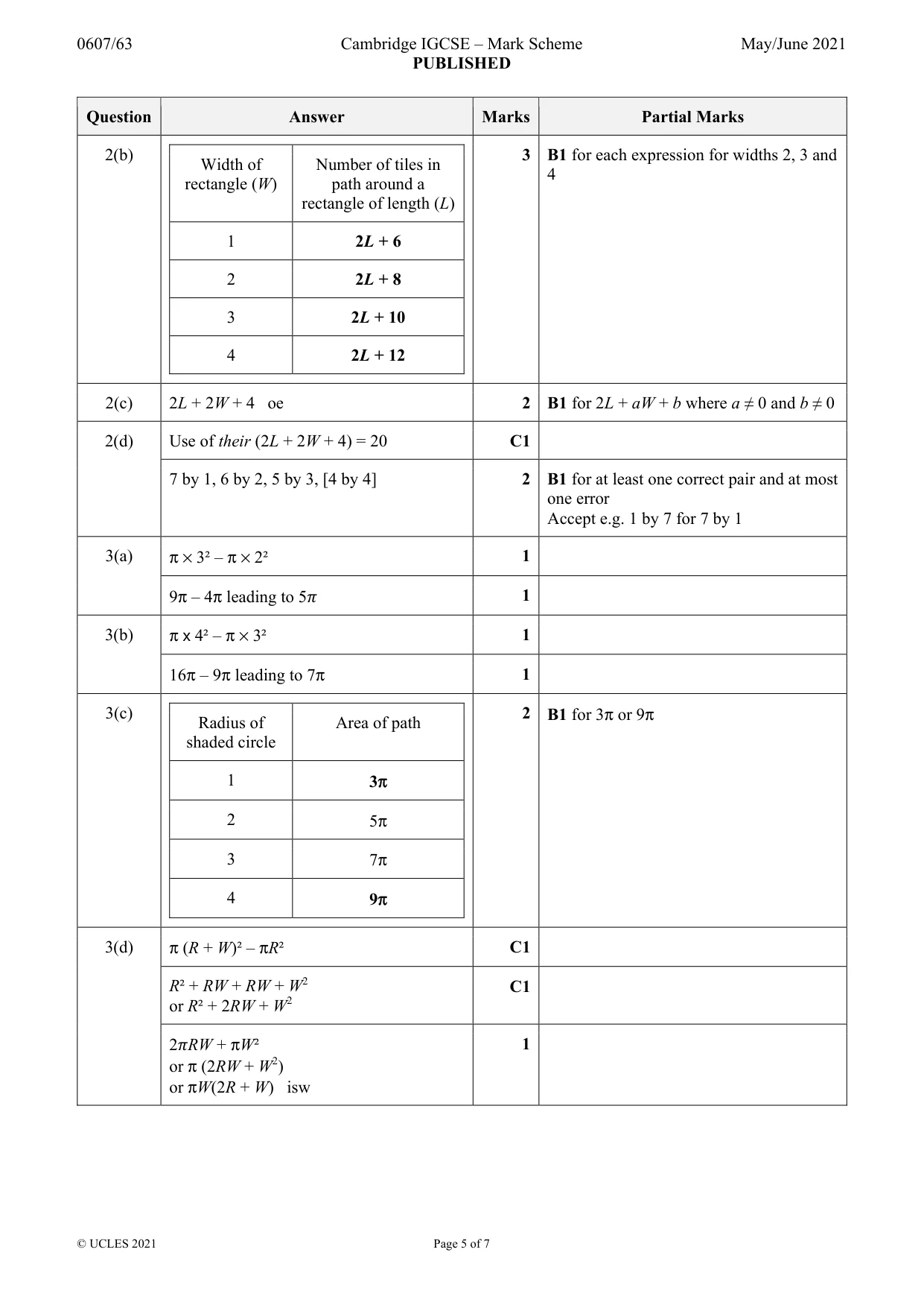 Mark scheme, page 5 of 7
