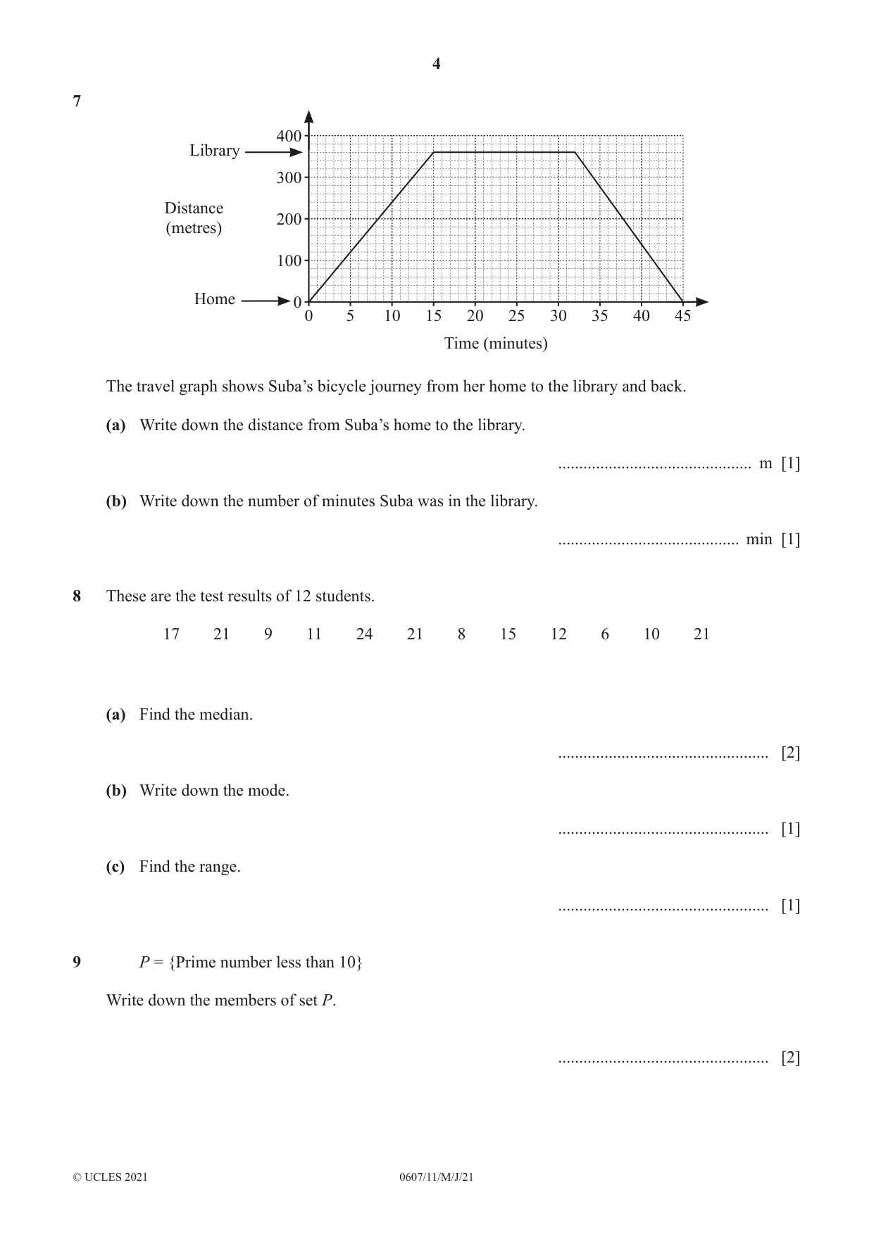 Cambridge IGCSE Mathematics - International 0607 2021 May/June Paper 1 · Variant 1 question paper, page 4 of 8