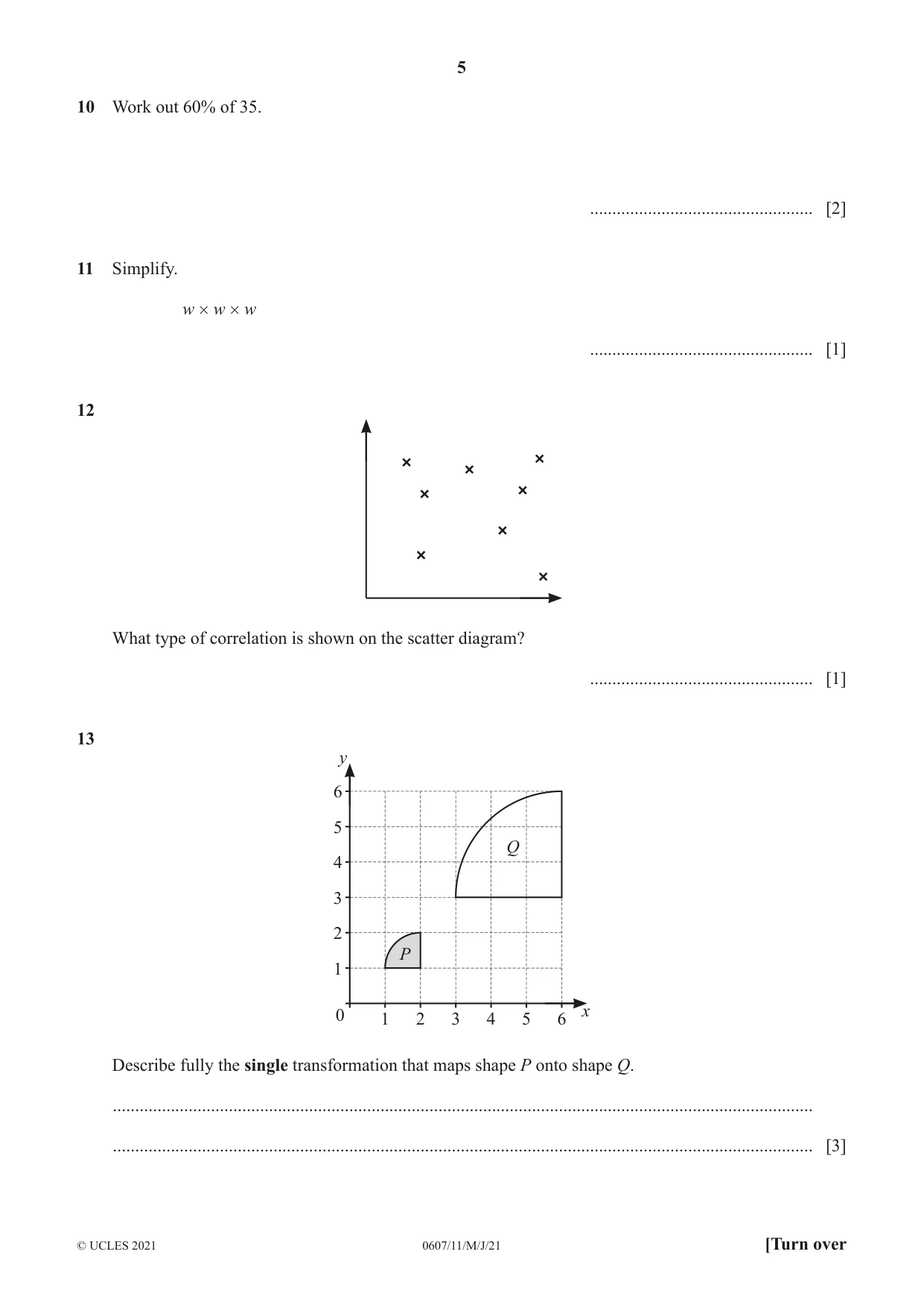 Cambridge IGCSE Mathematics - International 0607 2021 May/June Paper 1 · Variant 1 question paper, page 5 of 8