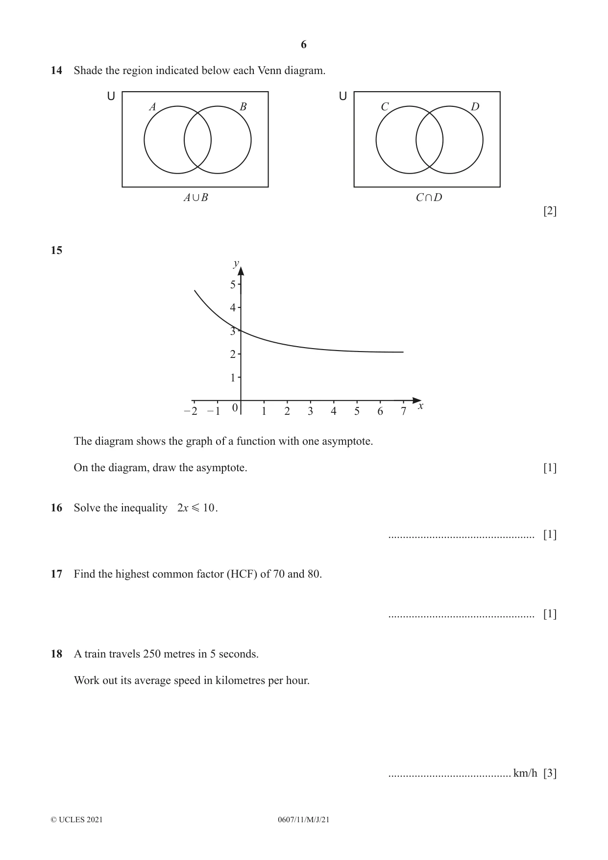 Cambridge IGCSE Mathematics - International 0607 2021 May/June Paper 1 · Variant 1 question paper, page 6 of 8