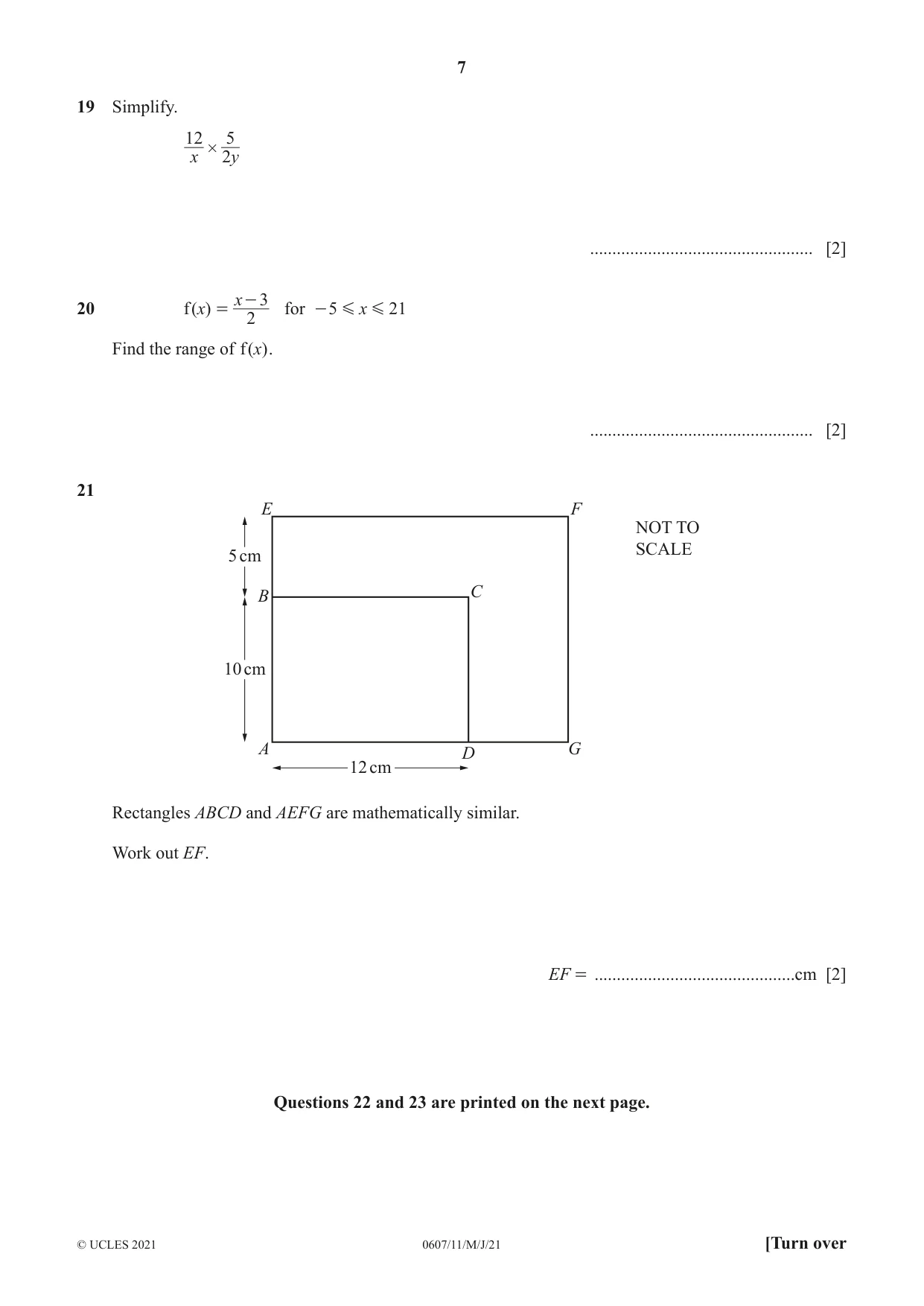 Cambridge IGCSE Mathematics - International 0607 2021 May/June Paper 1 · Variant 1 question paper, page 7 of 8
