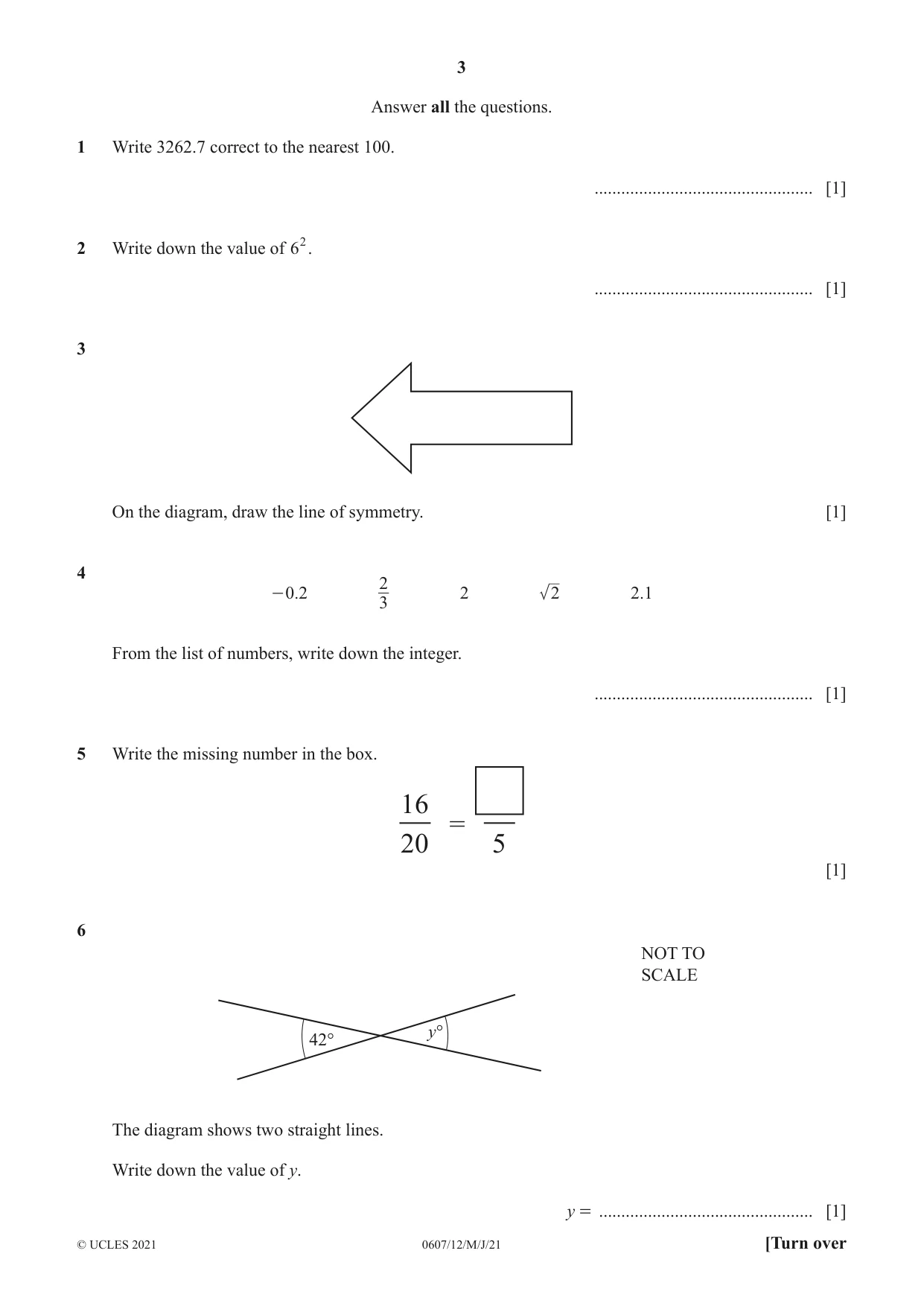 Cambridge IGCSE Mathematics - International 0607 2021 May/June Paper 1 · Variant 2 question paper, page 3 of 8
