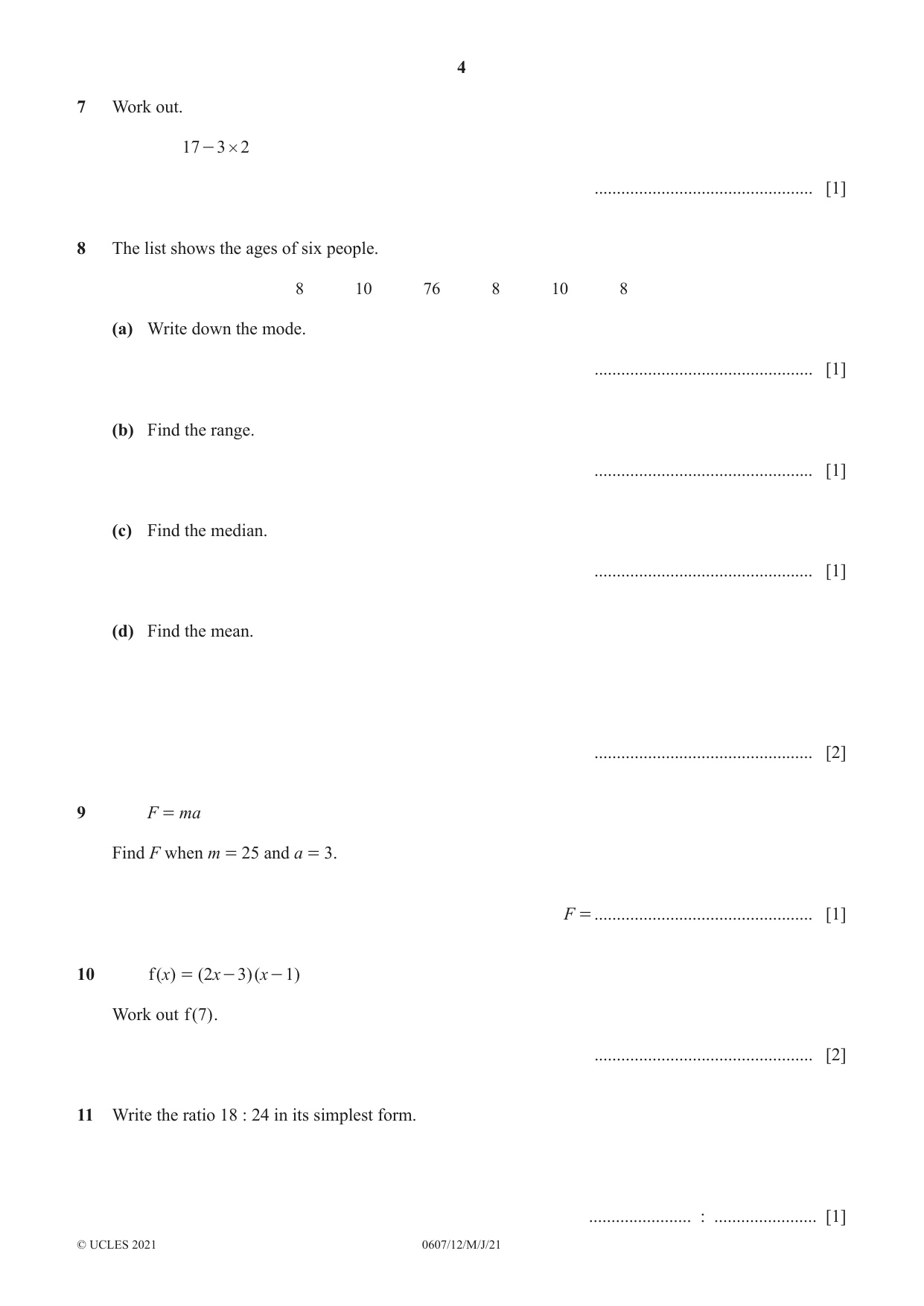 Cambridge IGCSE Mathematics - International 0607 2021 May/June Paper 1 · Variant 2 question paper, page 4 of 8