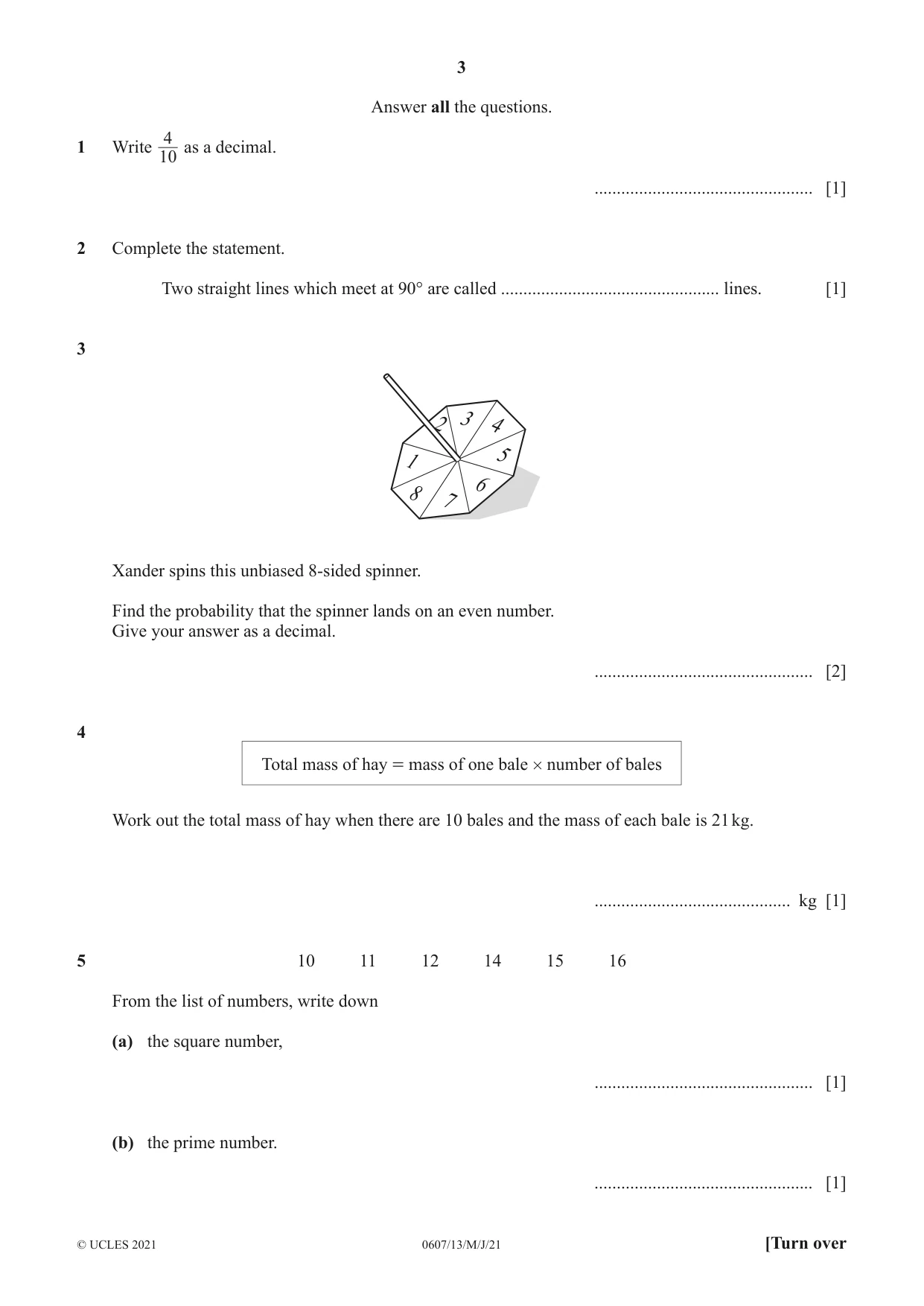 Cambridge IGCSE Mathematics - International 0607 2021 May/June Paper 1 · Variant 3 question paper, page 3 of 8