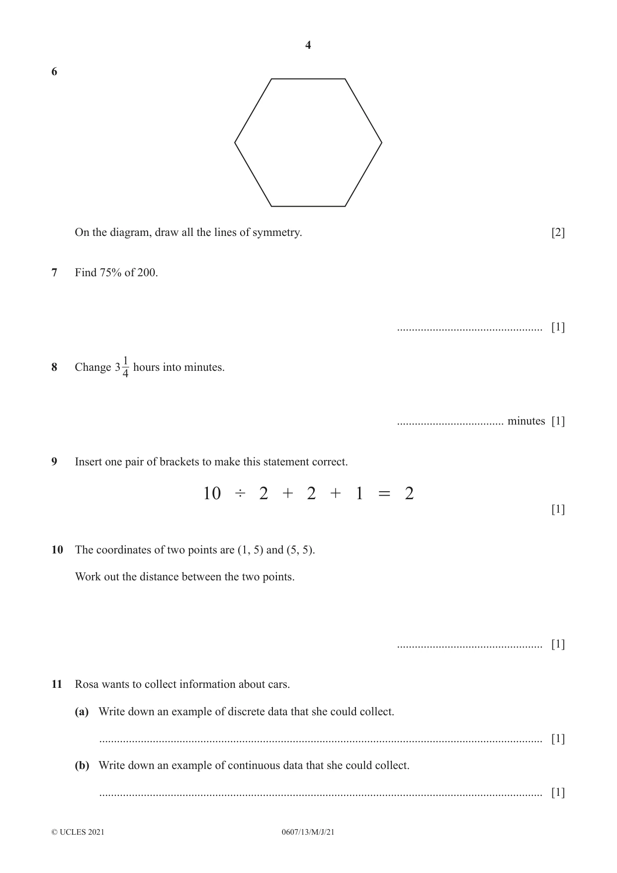 Cambridge IGCSE Mathematics - International 0607 2021 May/June Paper 1 · Variant 3 question paper, page 4 of 8