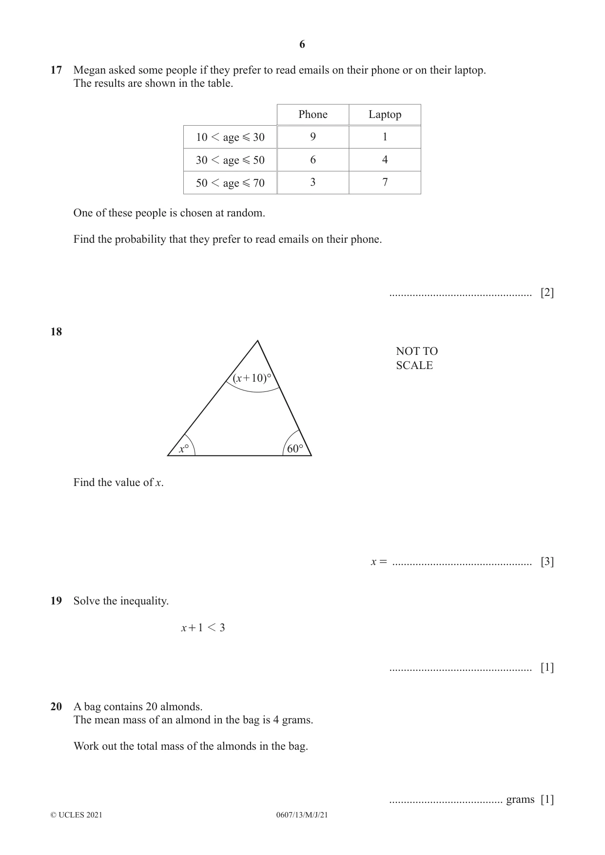 Cambridge IGCSE Mathematics - International 0607 2021 May/June Paper 1 · Variant 3 question paper, page 6 of 8