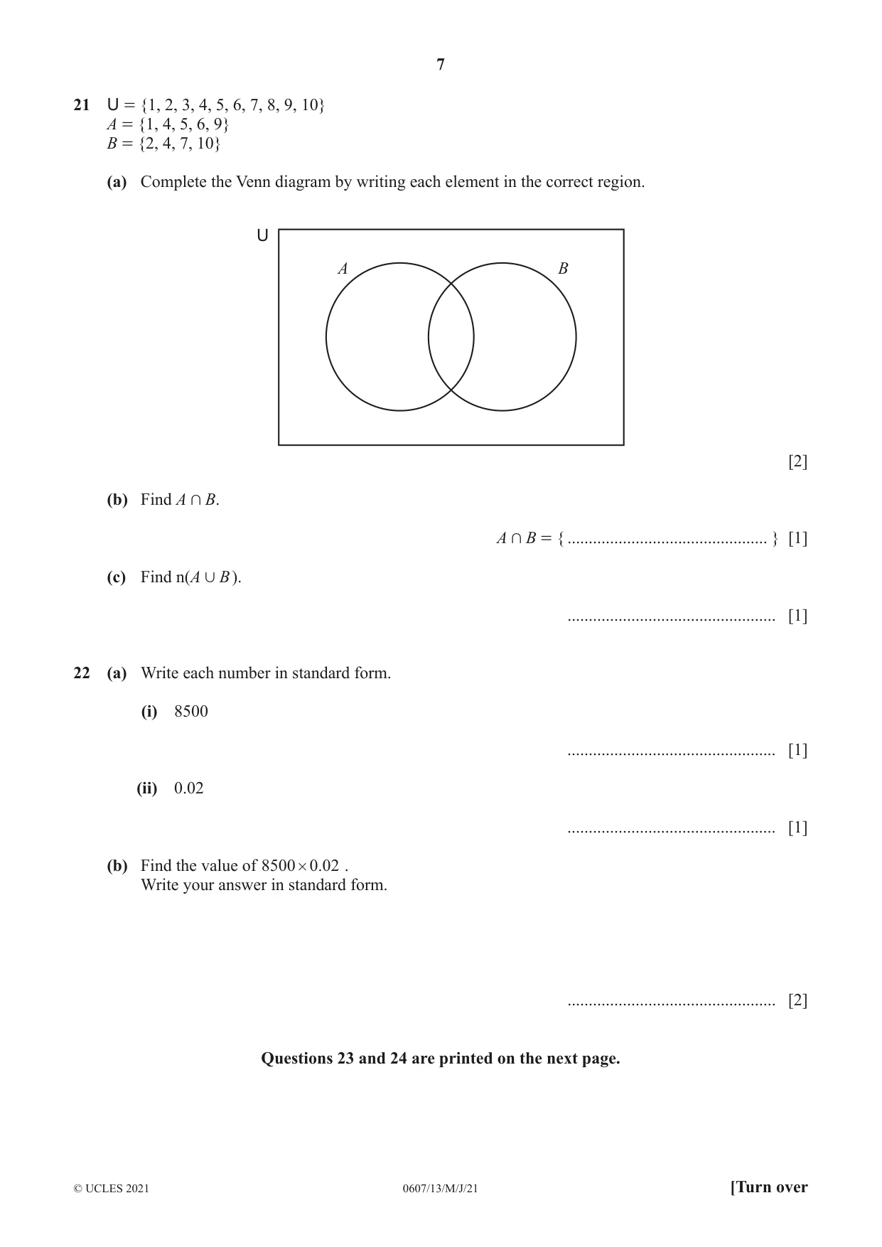 Cambridge IGCSE Mathematics - International 0607 2021 May/June Paper 1 · Variant 3 question paper, page 7 of 8