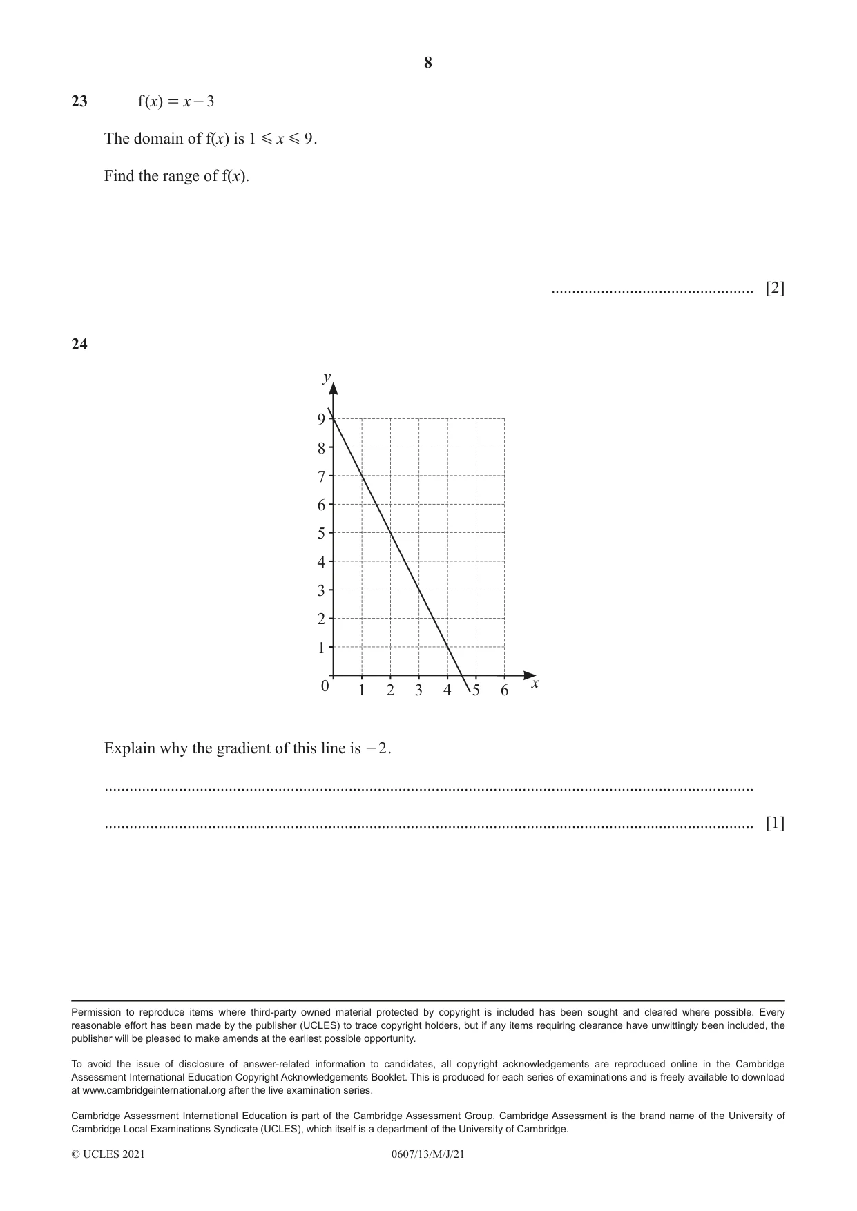 Cambridge IGCSE Mathematics - International 0607 2021 May/June Paper 1 · Variant 3 question paper, page 8 of 8