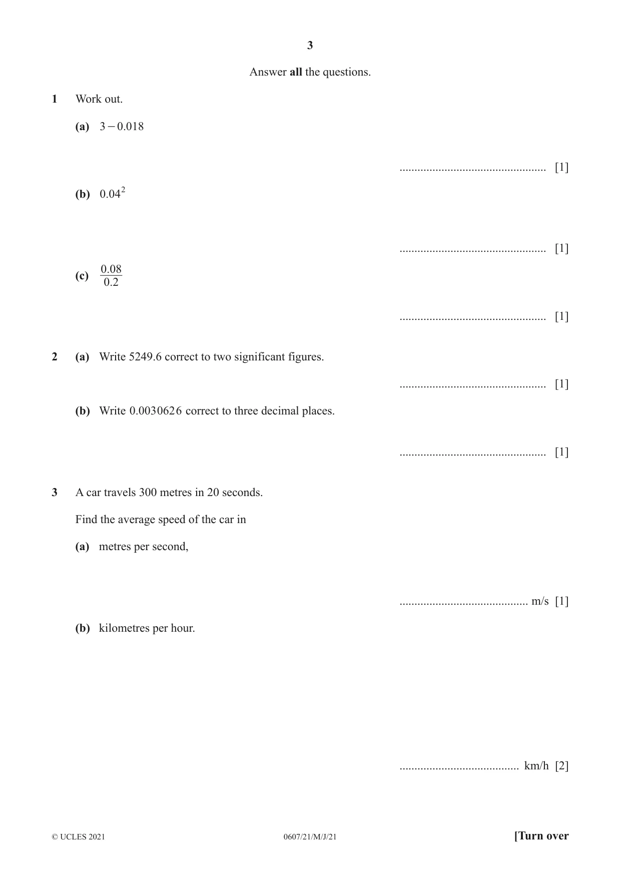 Cambridge IGCSE Mathematics - International 0607 2021 May/June Paper 2 · Variant 1 question paper, page 3 of 8