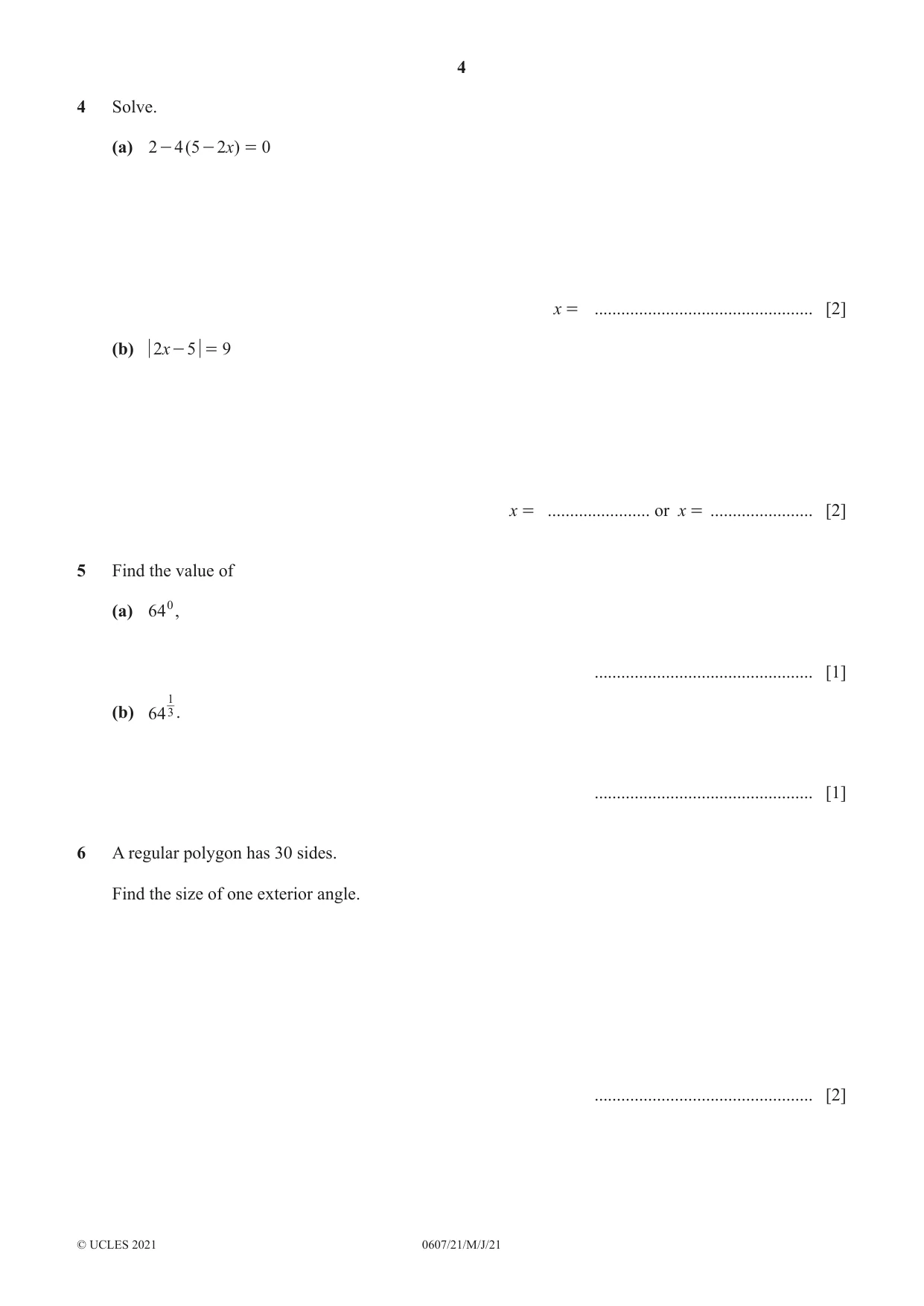 Cambridge IGCSE Mathematics - International 0607 2021 May/June Paper 2 · Variant 1 question paper, page 4 of 8