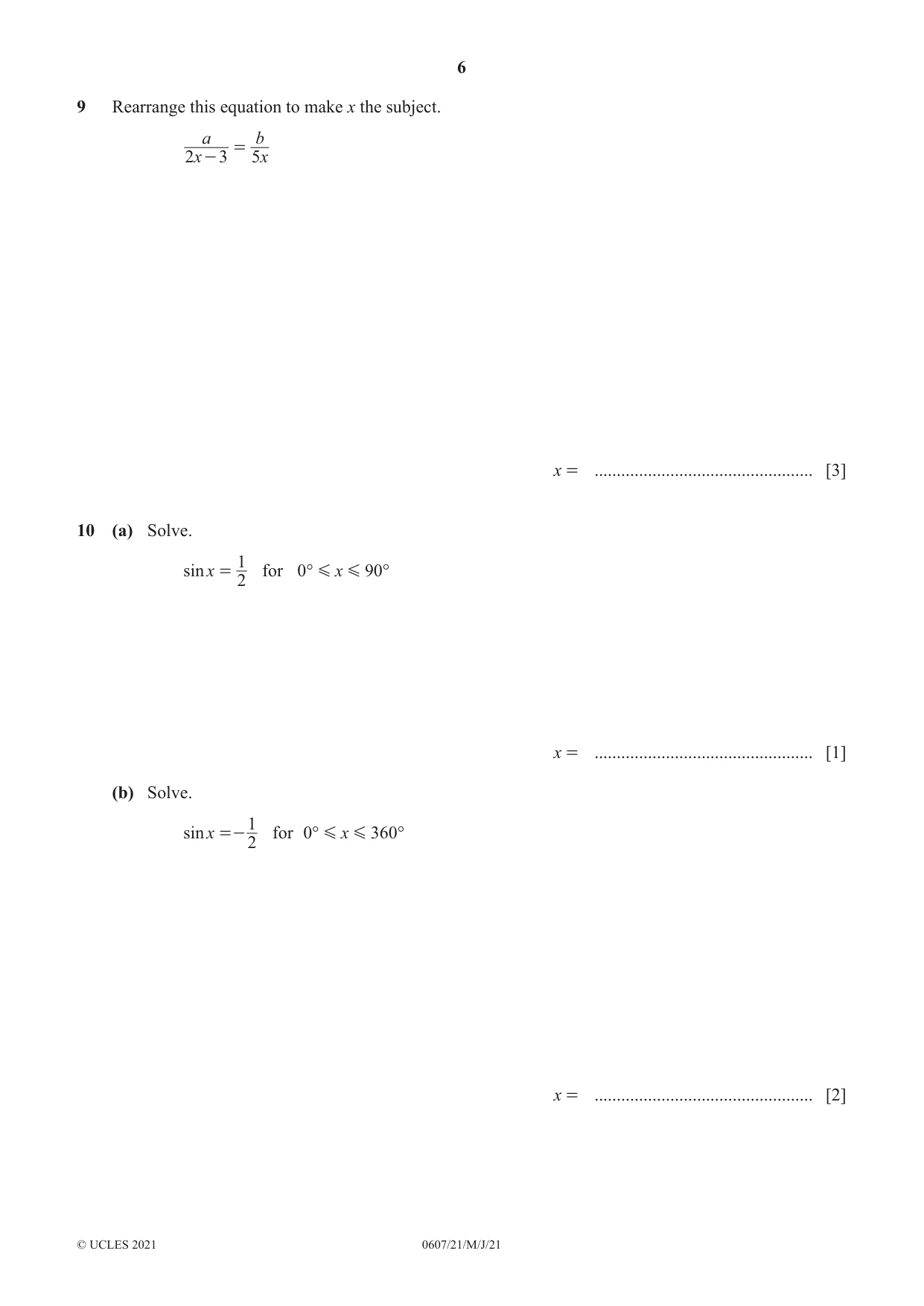 Cambridge IGCSE Mathematics - International 0607 2021 May/June Paper 2 · Variant 1 question paper, page 6 of 8