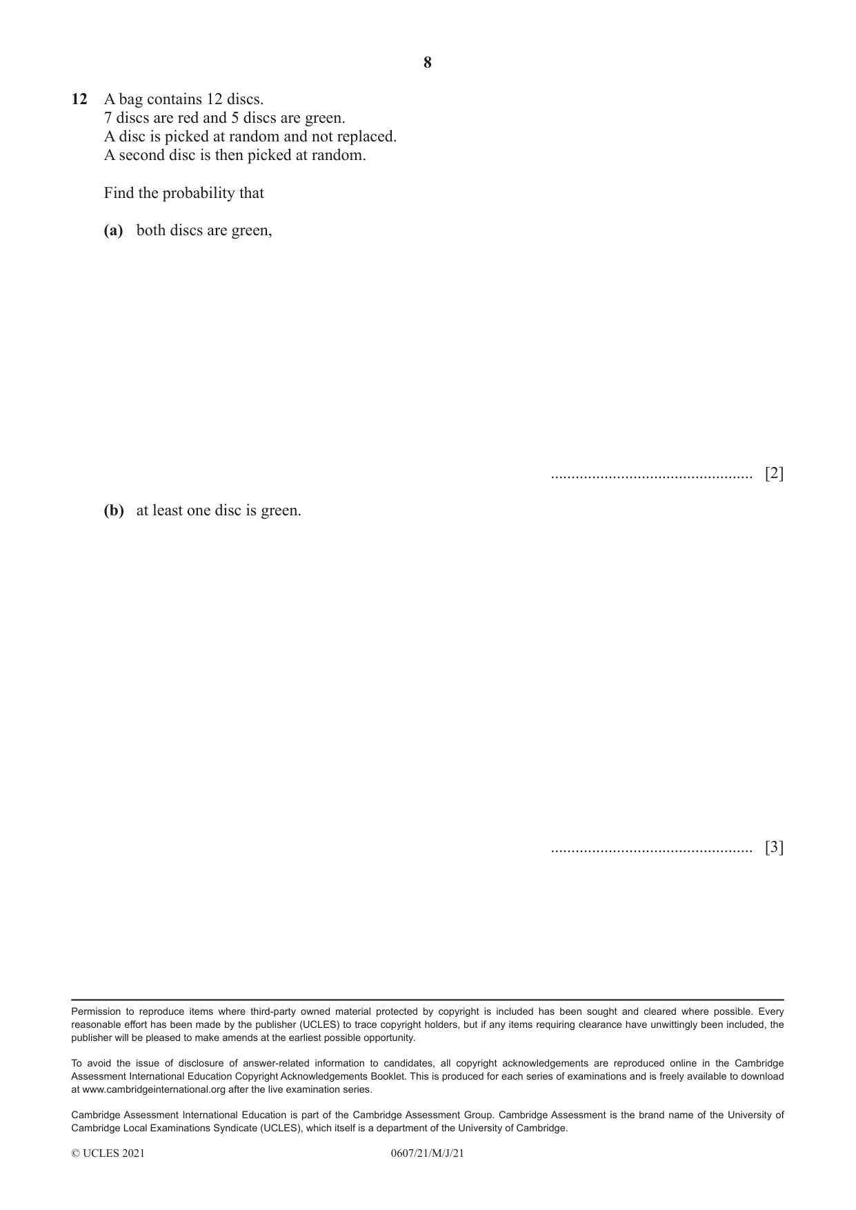 Cambridge IGCSE Mathematics - International 0607 2021 May/June Paper 2 · Variant 1 question paper, page 8 of 8