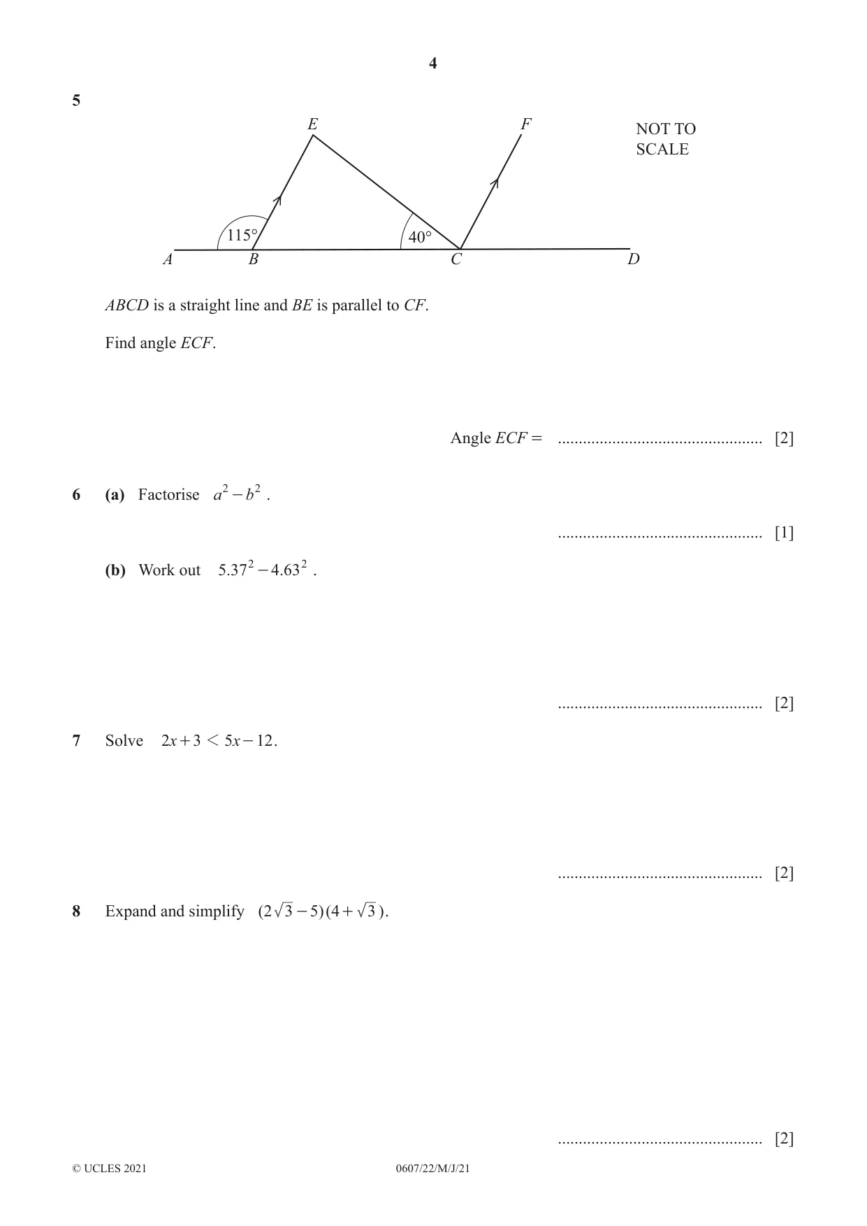 Cambridge IGCSE Mathematics - International 0607 2021 May/June Paper 2 · Variant 2 question paper, page 4 of 8