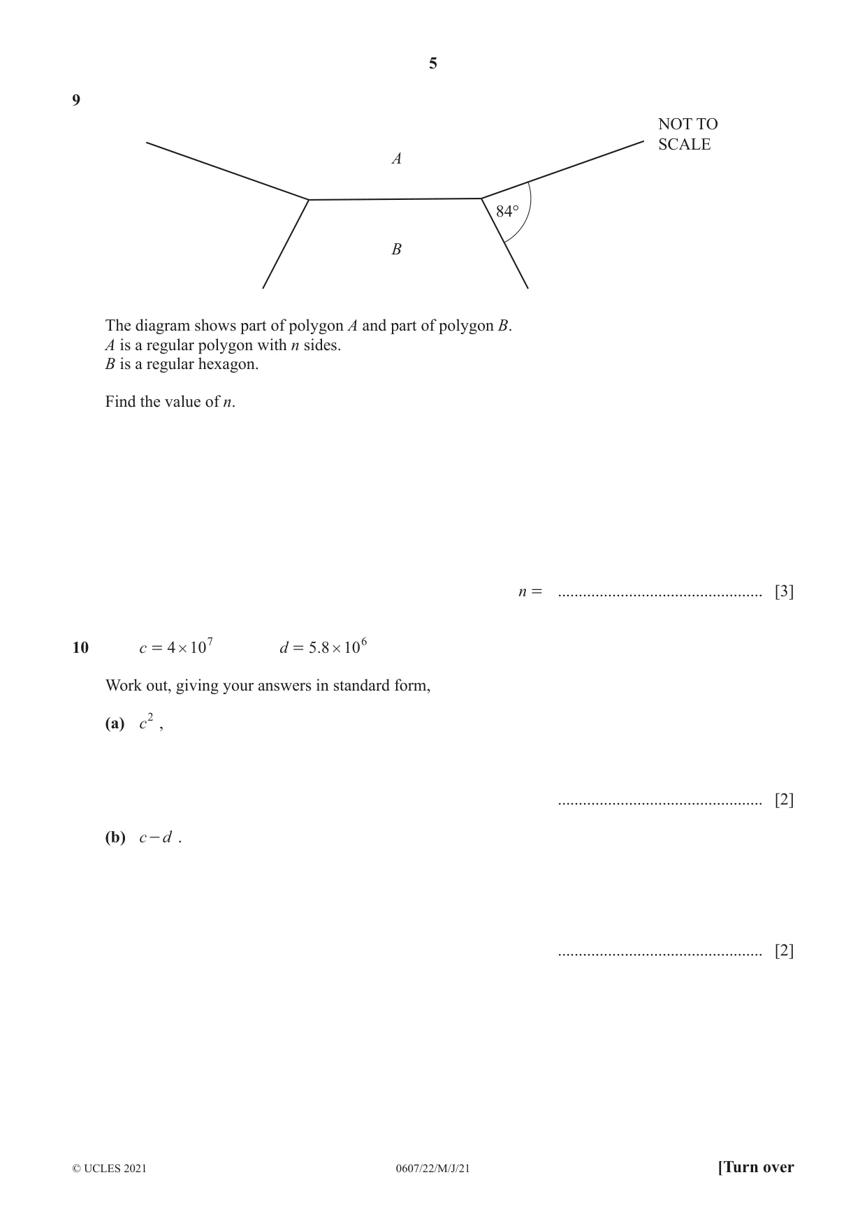 Cambridge IGCSE Mathematics - International 0607 2021 May/June Paper 2 · Variant 2 question paper, page 5 of 8