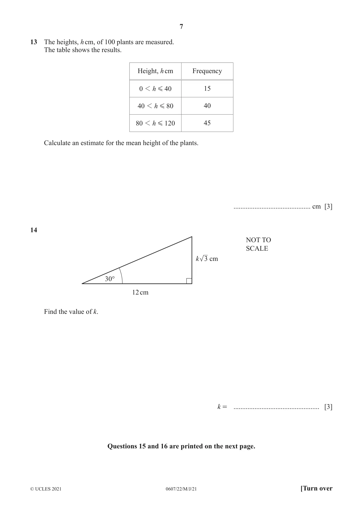 Cambridge IGCSE Mathematics - International 0607 2021 May/June Paper 2 · Variant 2 question paper, page 7 of 8