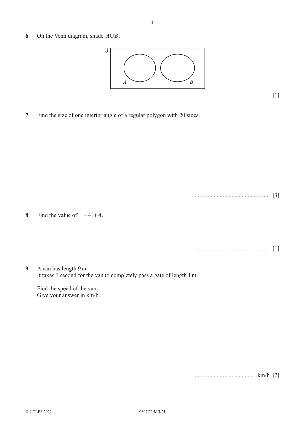 Cambridge IGCSE Mathematics - International 0607 2021 May/June Paper 2 · Variant 3 question paper, page 4 of 8
