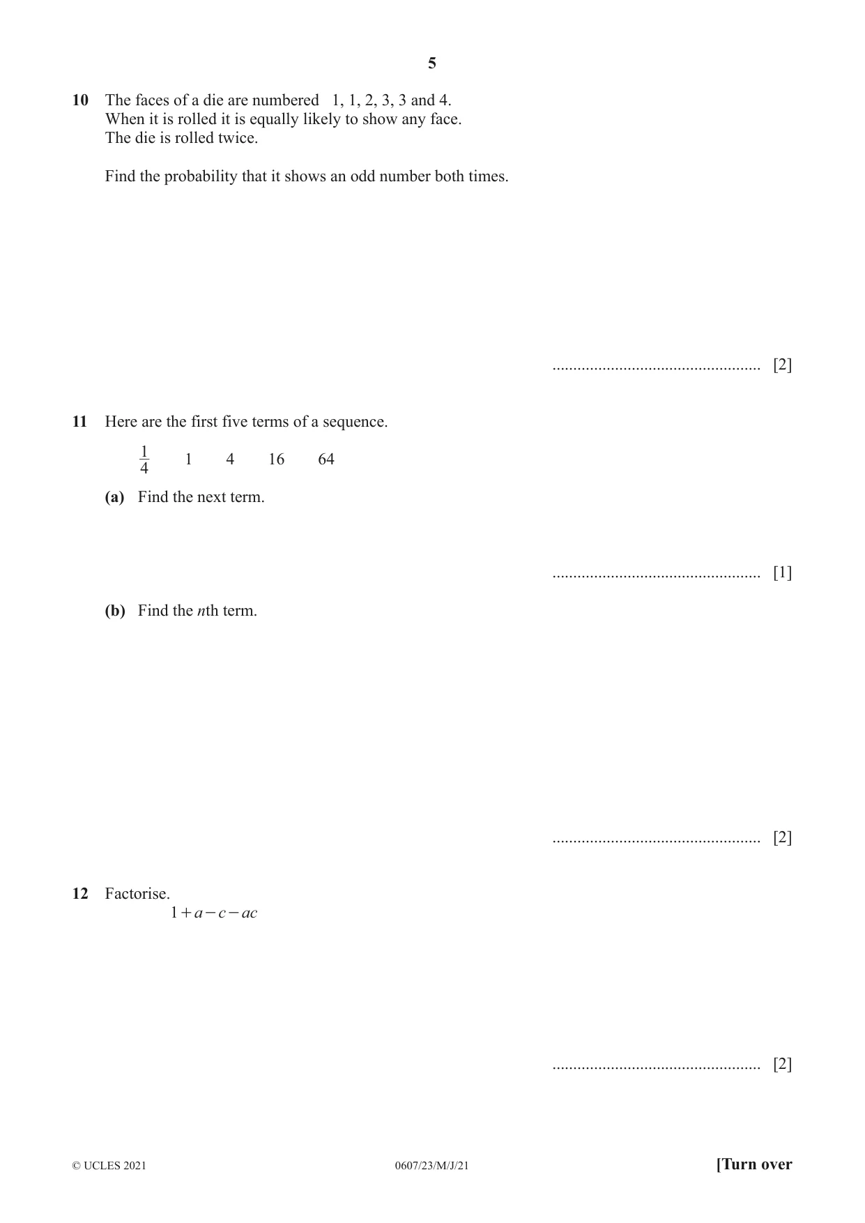 Cambridge IGCSE Mathematics - International 0607 2021 May/June Paper 2 · Variant 3 question paper, page 5 of 8