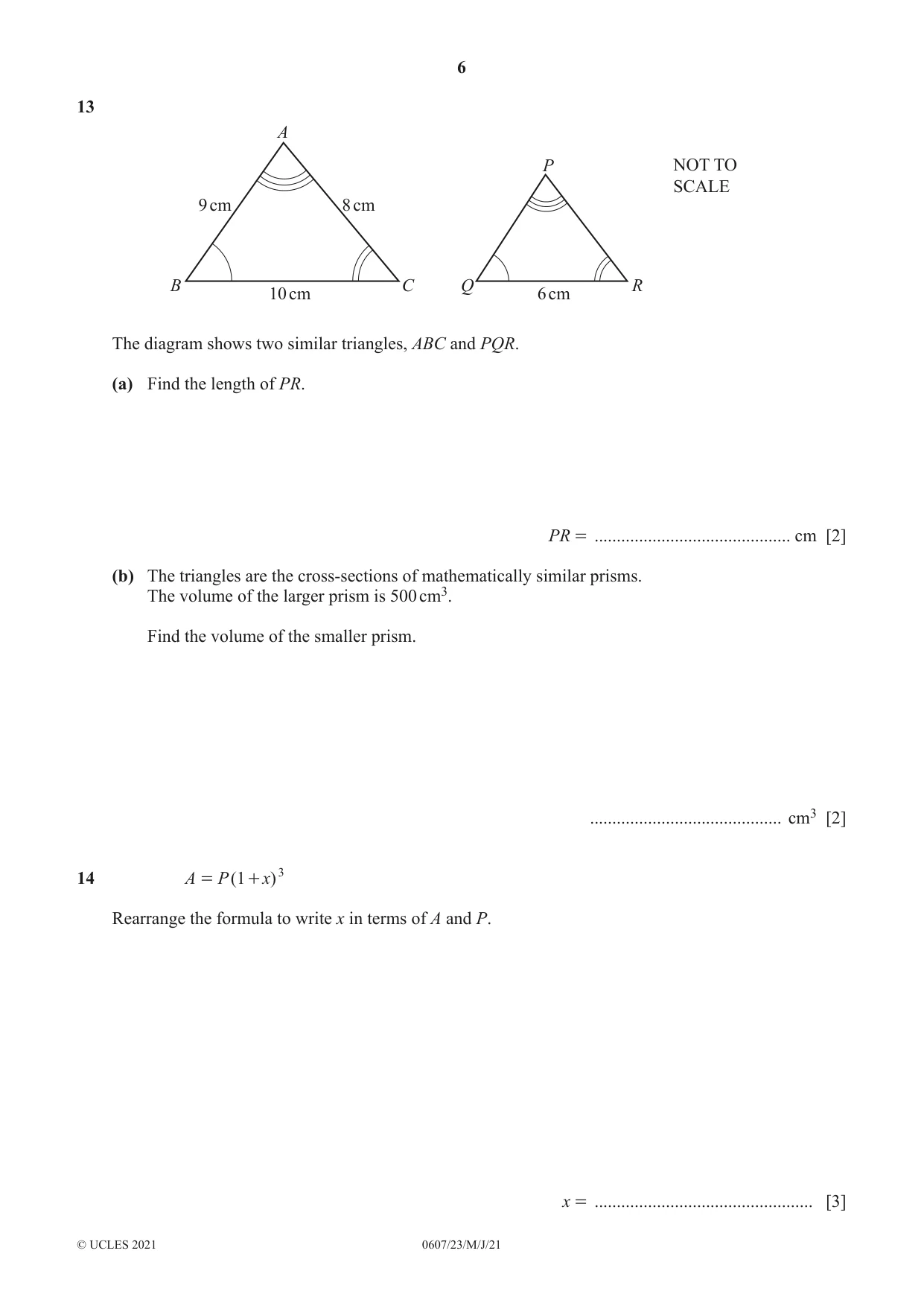 Cambridge IGCSE Mathematics - International 0607 2021 May/June Paper 2 · Variant 3 question paper, page 6 of 8
