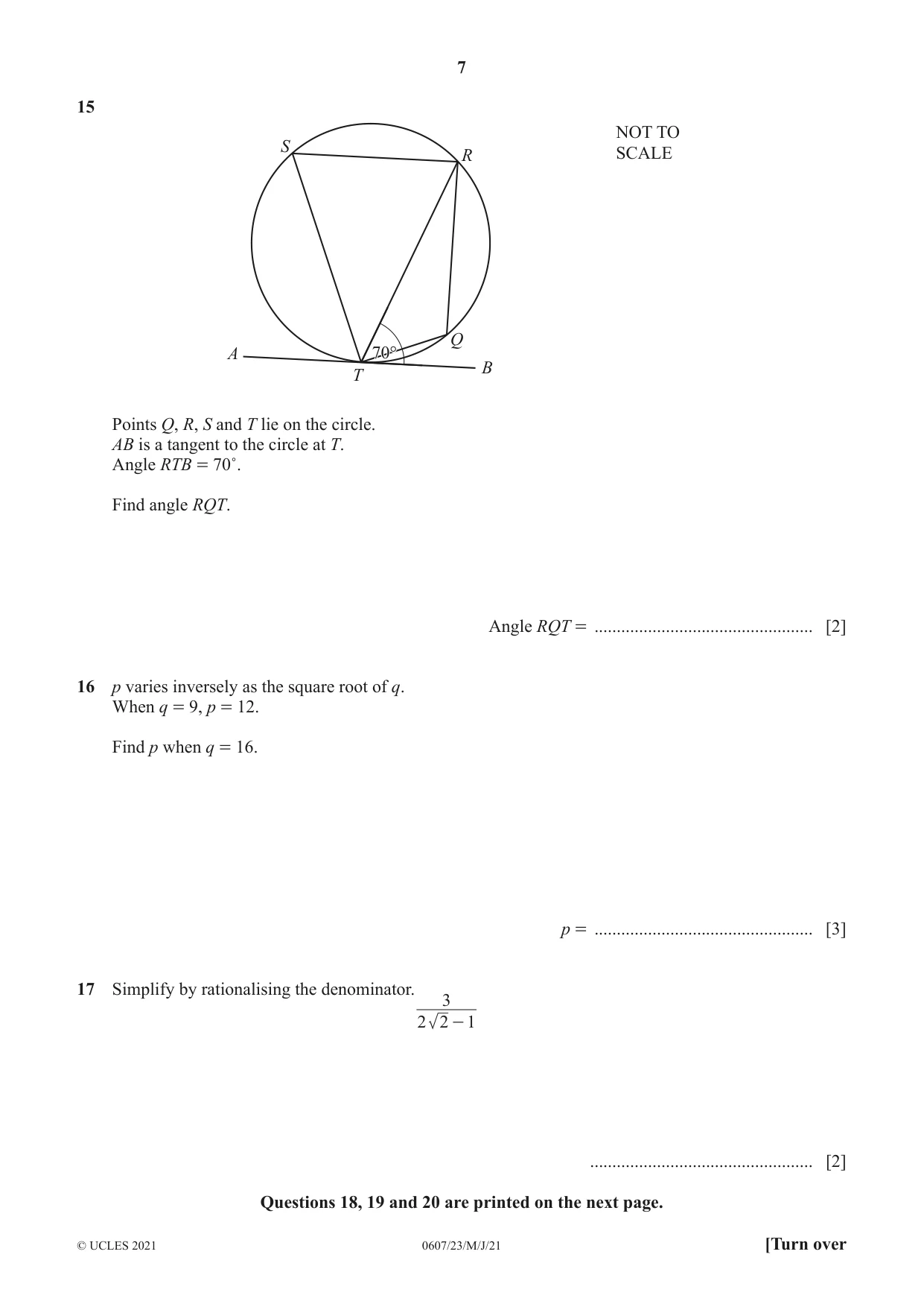 Cambridge IGCSE Mathematics - International 0607 2021 May/June Paper 2 · Variant 3 question paper, page 7 of 8