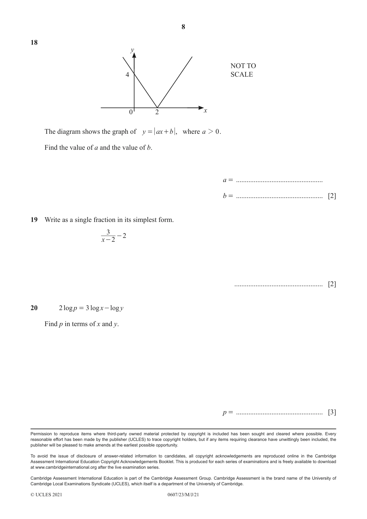 Cambridge IGCSE Mathematics - International 0607 2021 May/June Paper 2 · Variant 3 question paper, page 8 of 8