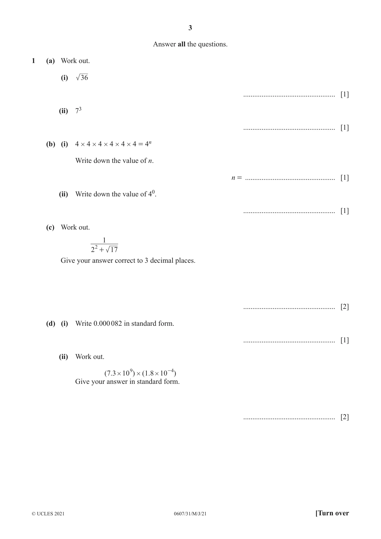 Cambridge IGCSE Mathematics - International 0607 2021 May/June Paper 3 · Variant 1 question paper, page 3 of 16