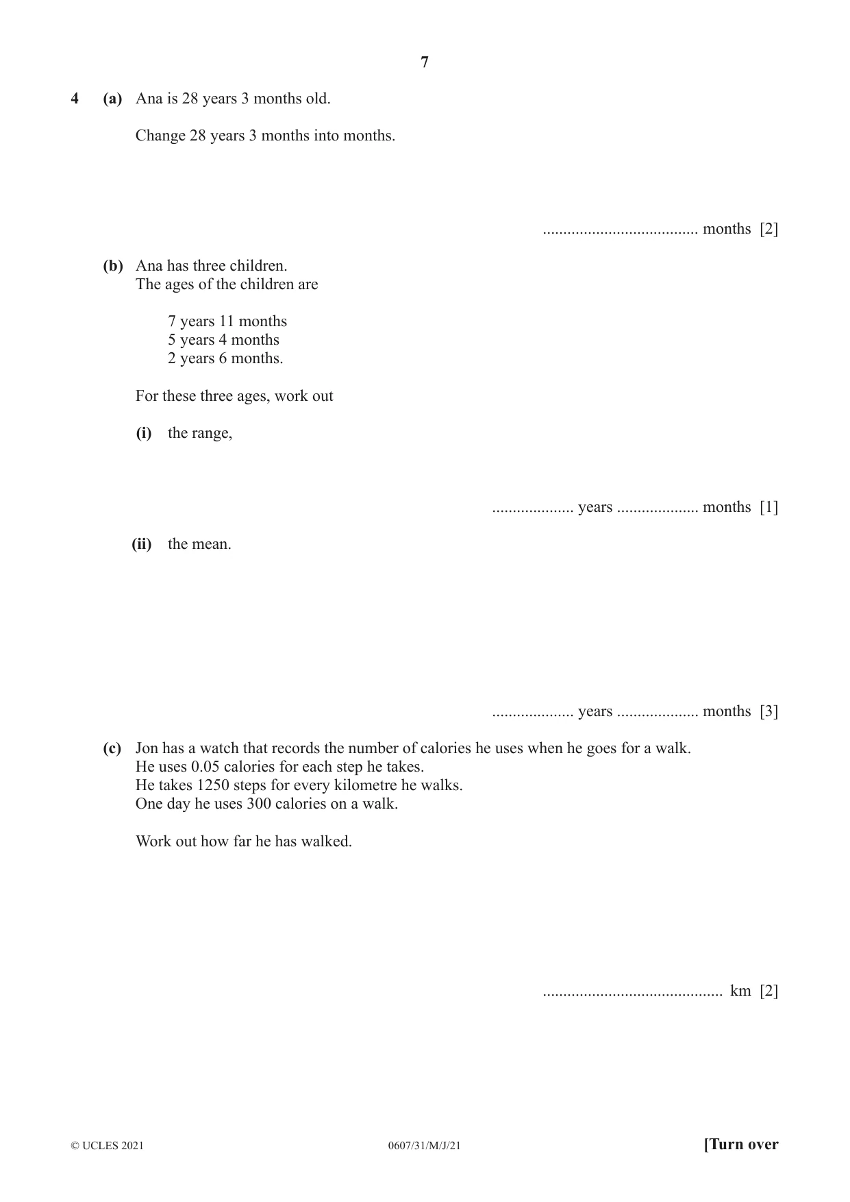 Cambridge IGCSE Mathematics - International 0607 2021 May/June Paper 3 · Variant 1 question paper, page 7 of 16