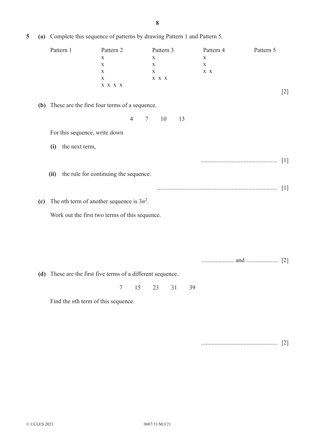 Cambridge IGCSE Mathematics - International 0607 2021 May/June Paper 3 · Variant 1 question paper, page 8 of 16