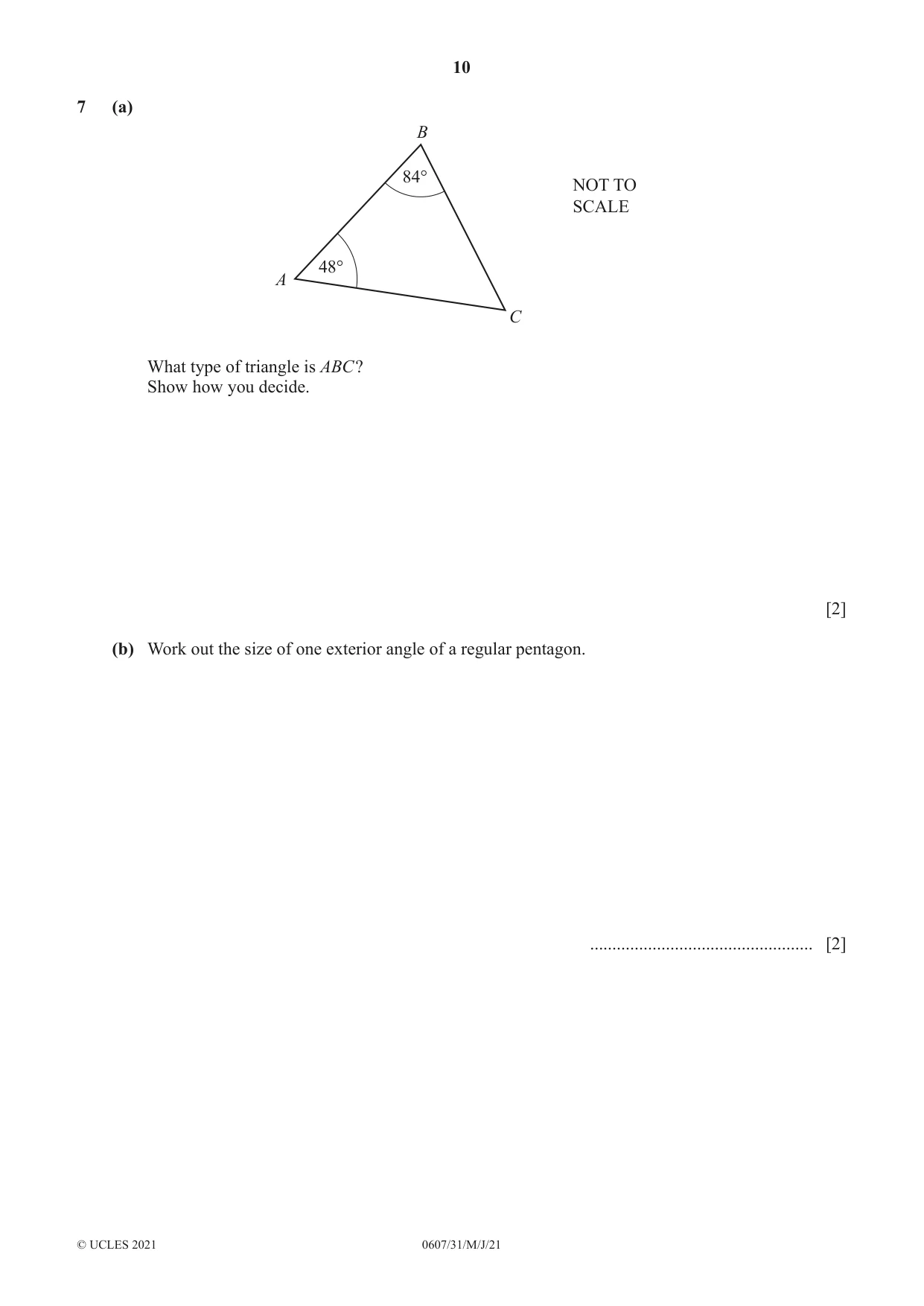Cambridge IGCSE Mathematics - International 0607 2021 May/June Paper 3 · Variant 1 question paper, page 10 of 16