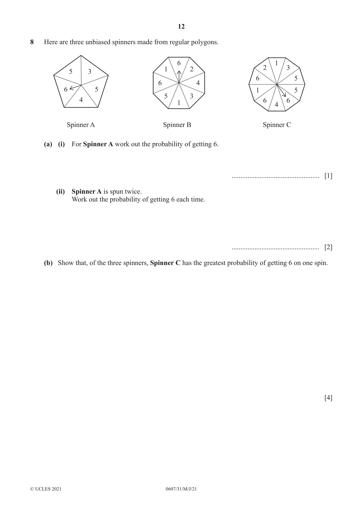 Cambridge IGCSE Mathematics - International 0607 2021 May/June Paper 3 · Variant 1 question paper, page 12 of 16