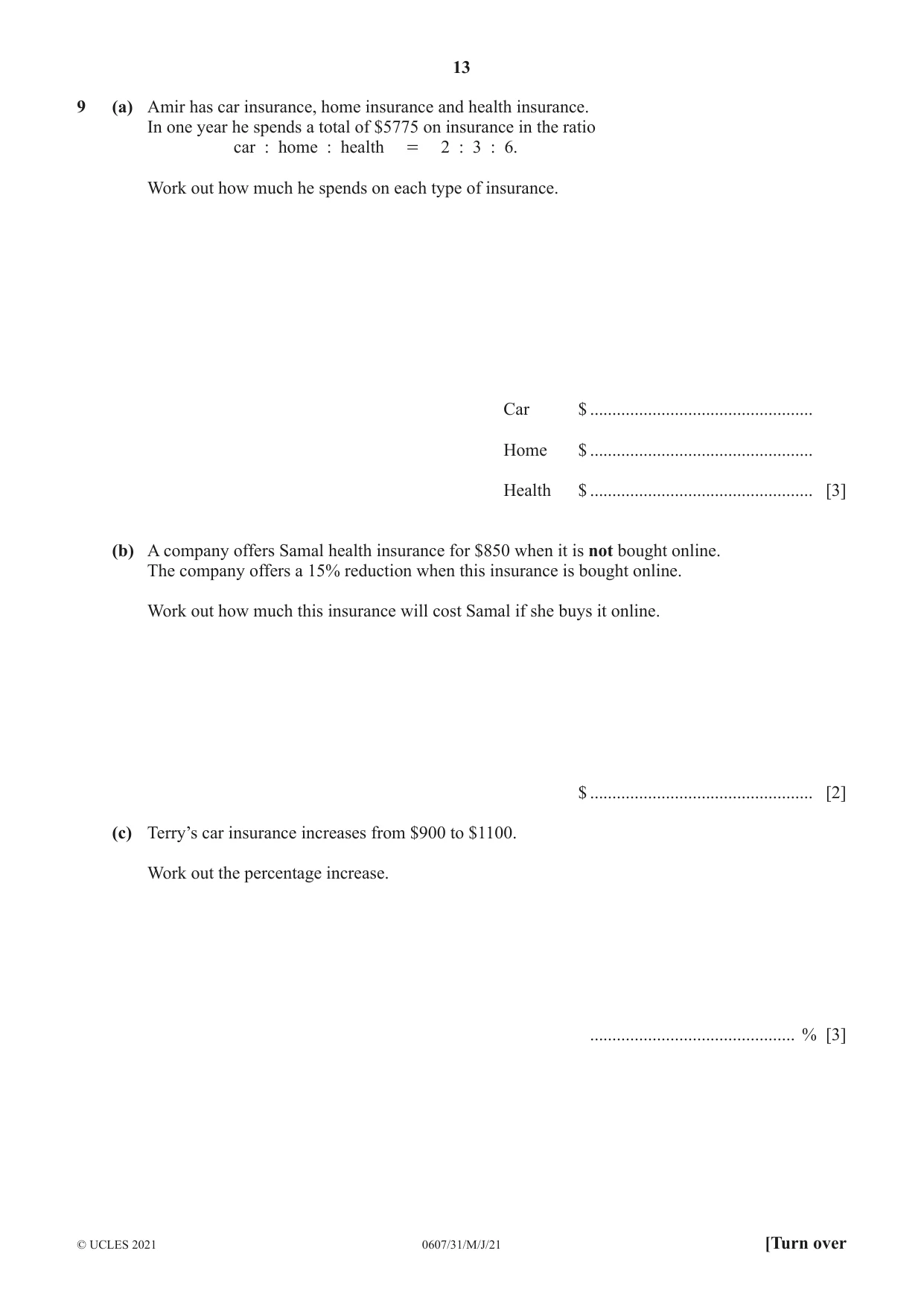 Cambridge IGCSE Mathematics - International 0607 2021 May/June Paper 3 · Variant 1 question paper, page 13 of 16