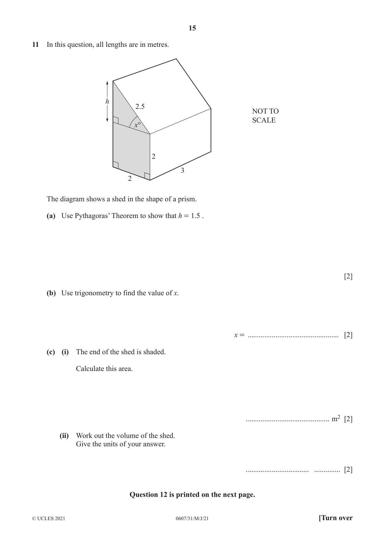 Cambridge IGCSE Mathematics - International 0607 2021 May/June Paper 3 · Variant 1 question paper, page 15 of 16
