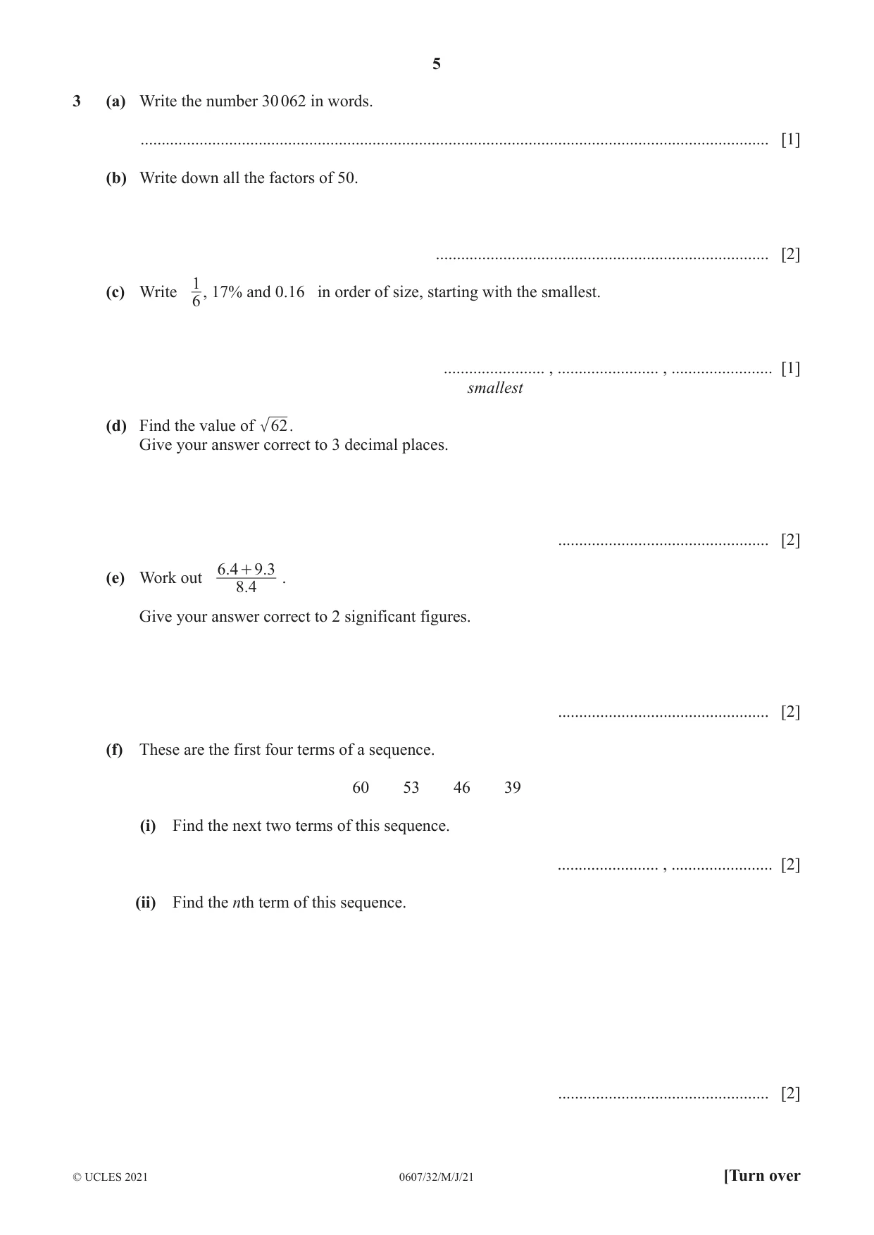 Cambridge IGCSE Mathematics - International 0607 2021 May/June Paper 3 · Variant 2 question paper, page 5 of 16