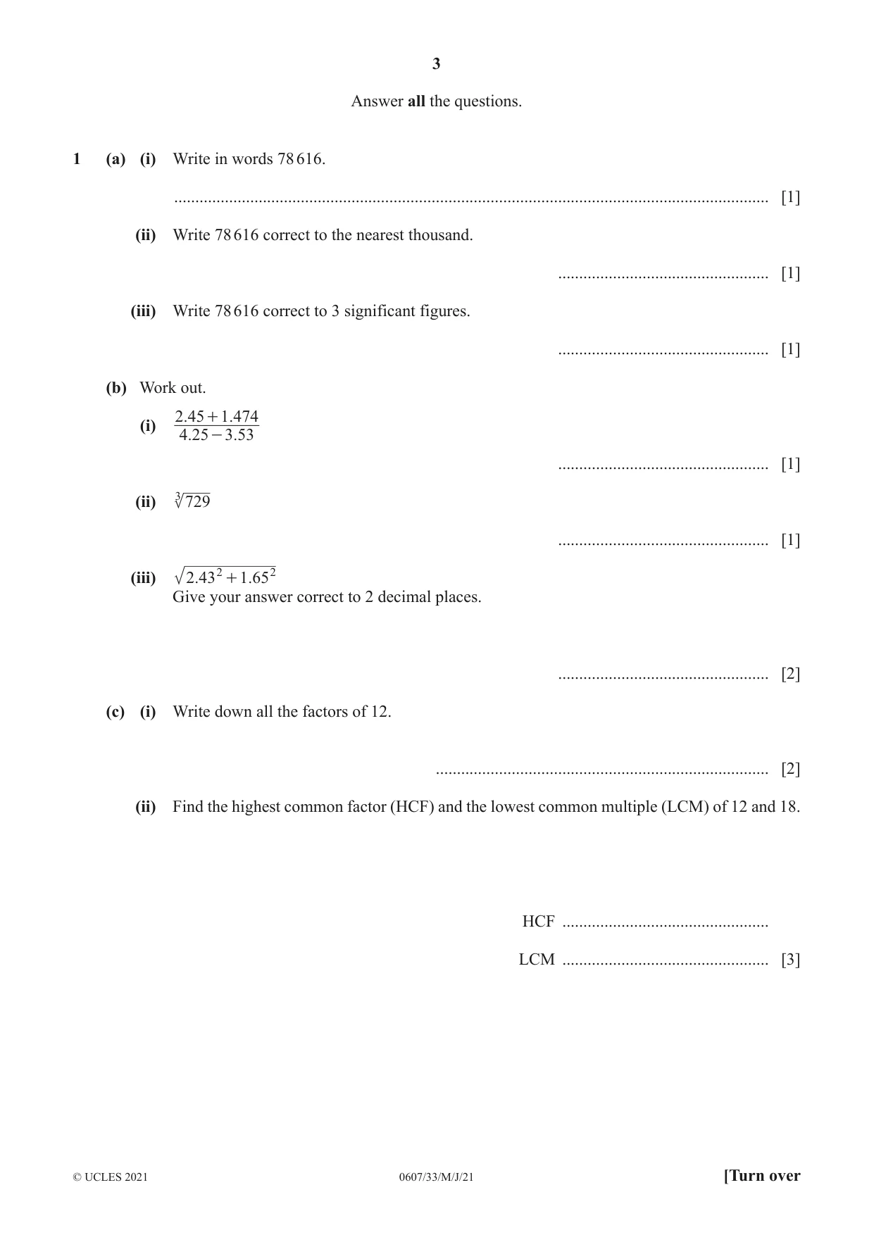 Cambridge IGCSE Mathematics - International 0607 2021 May/June Paper 3 · Variant 3 question paper, page 3 of 16