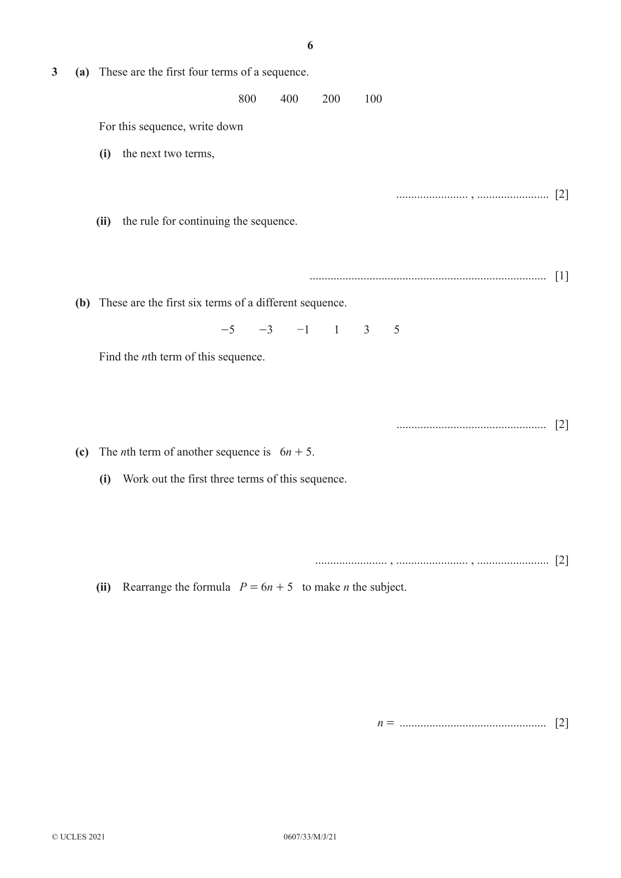 Cambridge IGCSE Mathematics - International 0607 2021 May/June Paper 3 · Variant 3 question paper, page 6 of 16