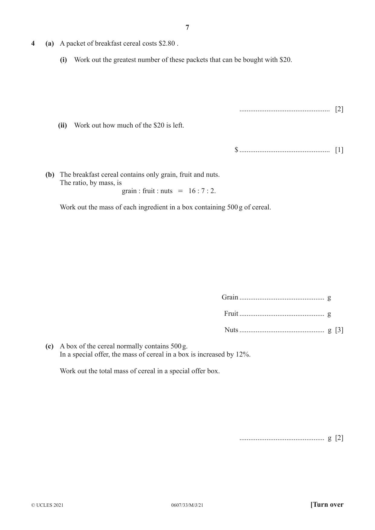 Cambridge IGCSE Mathematics - International 0607 2021 May/June Paper 3 · Variant 3 question paper, page 7 of 16