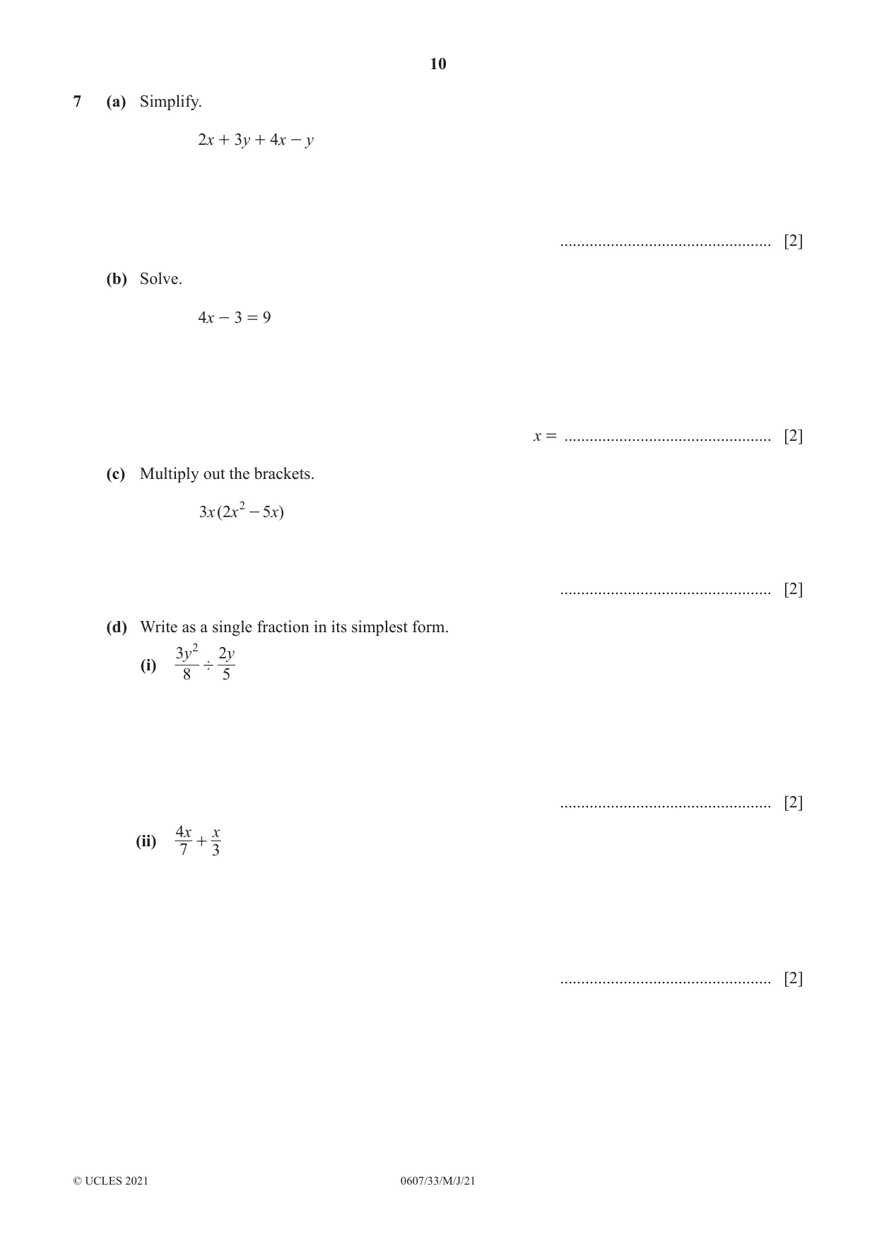 Cambridge IGCSE Mathematics - International 0607 2021 May/June Paper 3 · Variant 3 question paper, page 10 of 16