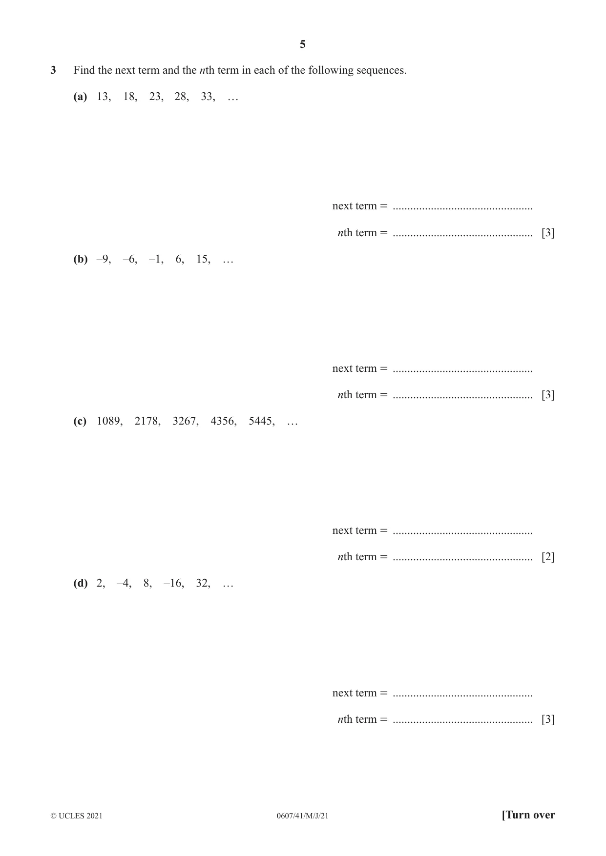 Cambridge IGCSE Mathematics - International 0607 2021 May/June Paper 4 · Variant 1 question paper, page 5 of 20