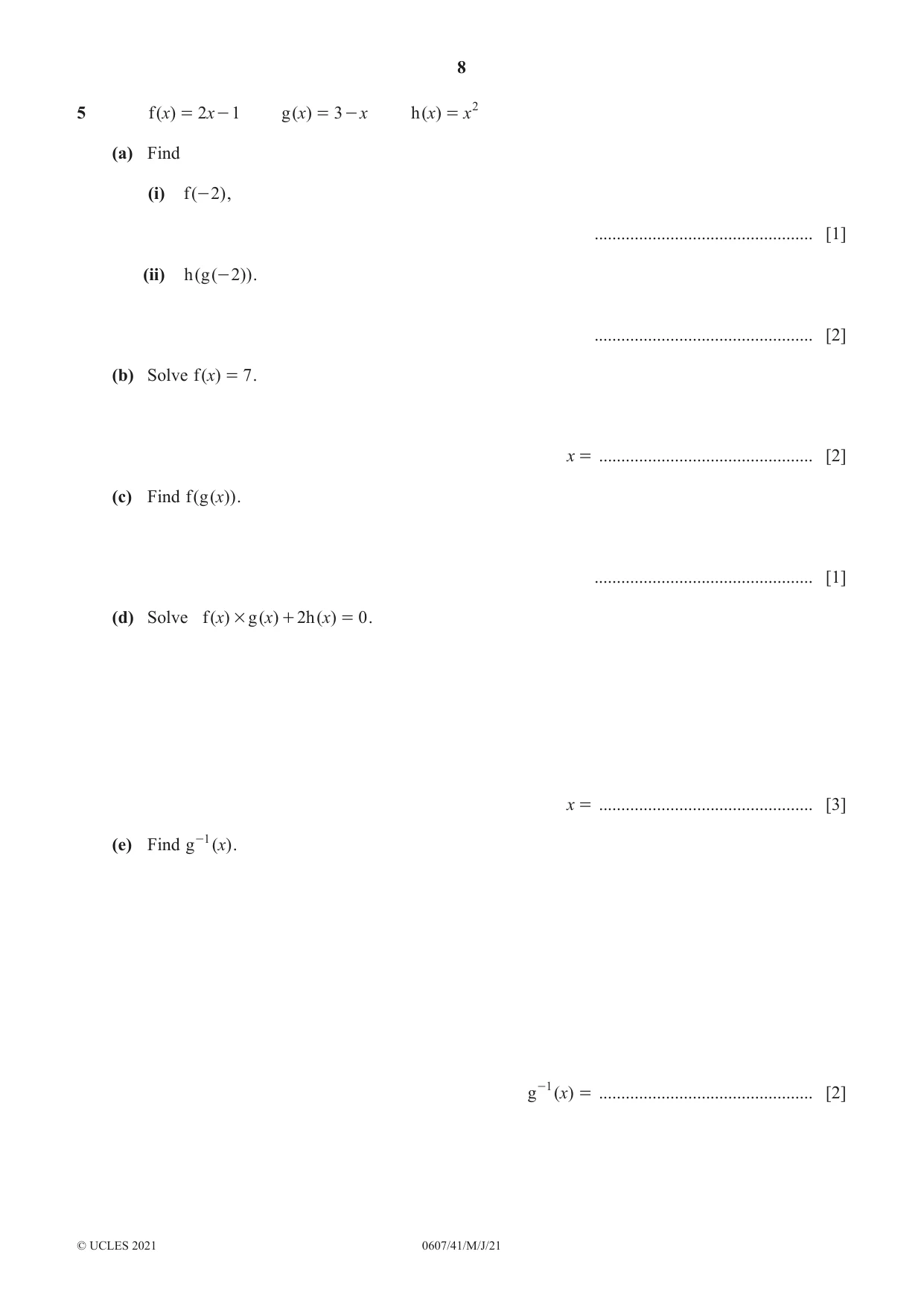 Cambridge IGCSE Mathematics - International 0607 2021 May/June Paper 4 · Variant 1 question paper, page 8 of 20