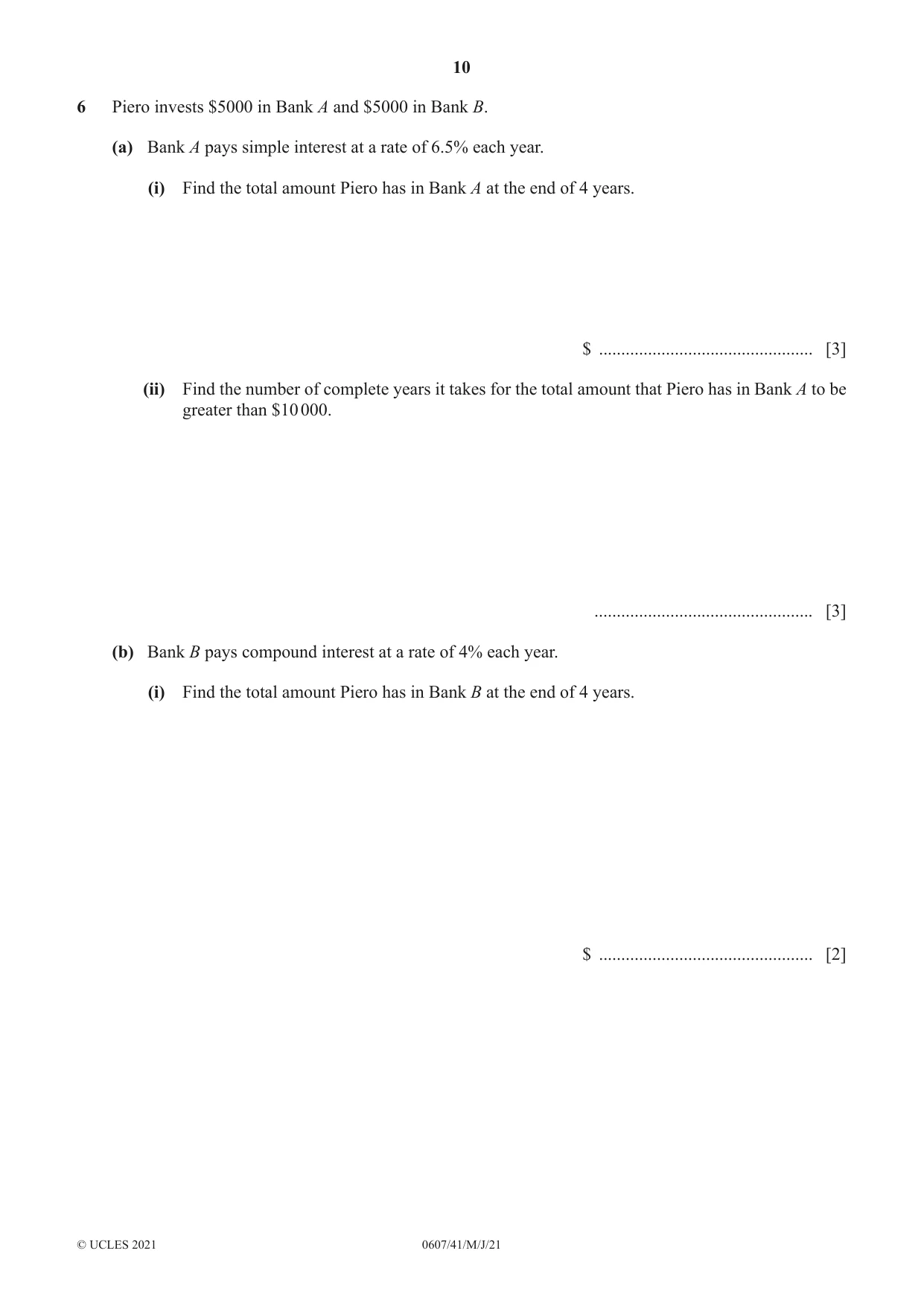 Cambridge IGCSE Mathematics - International 0607 2021 May/June Paper 4 · Variant 1 question paper, page 10 of 20