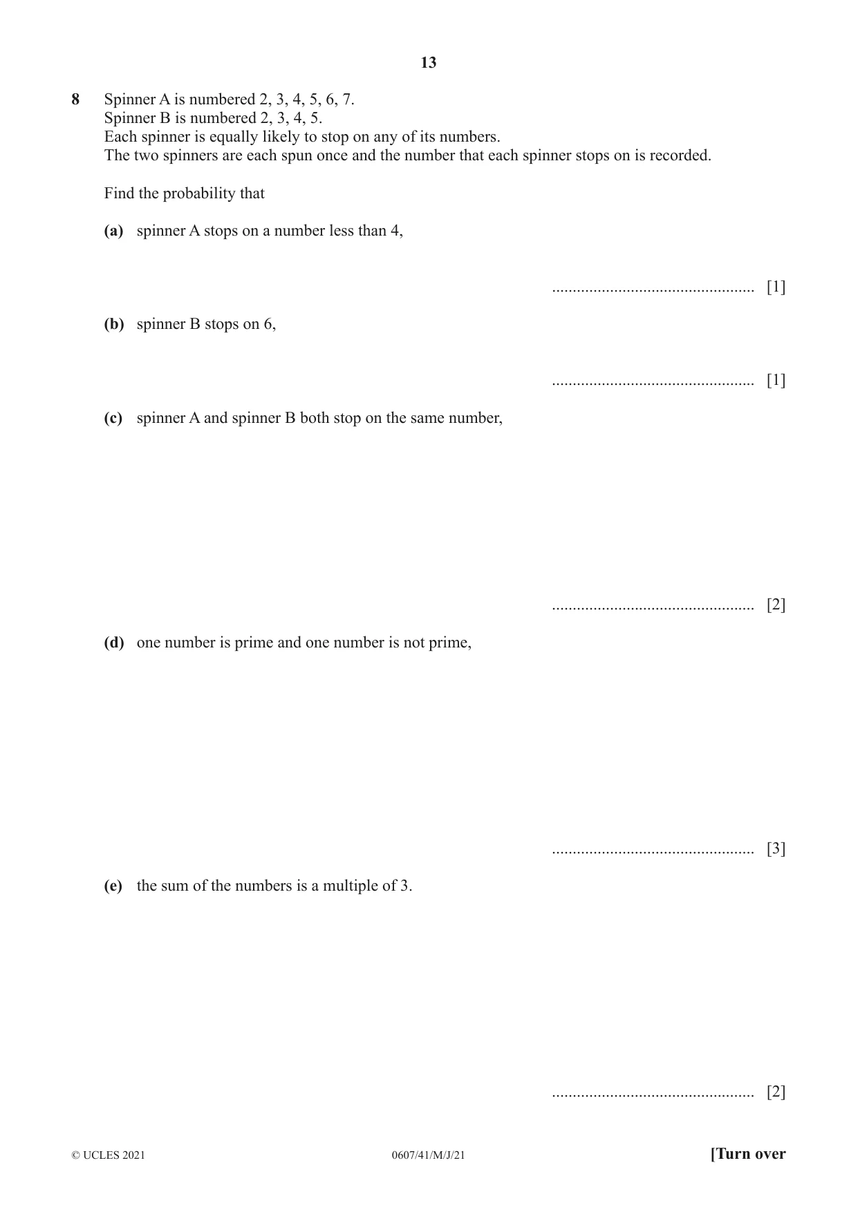 Cambridge IGCSE Mathematics - International 0607 2021 May/June Paper 4 · Variant 1 question paper, page 13 of 20