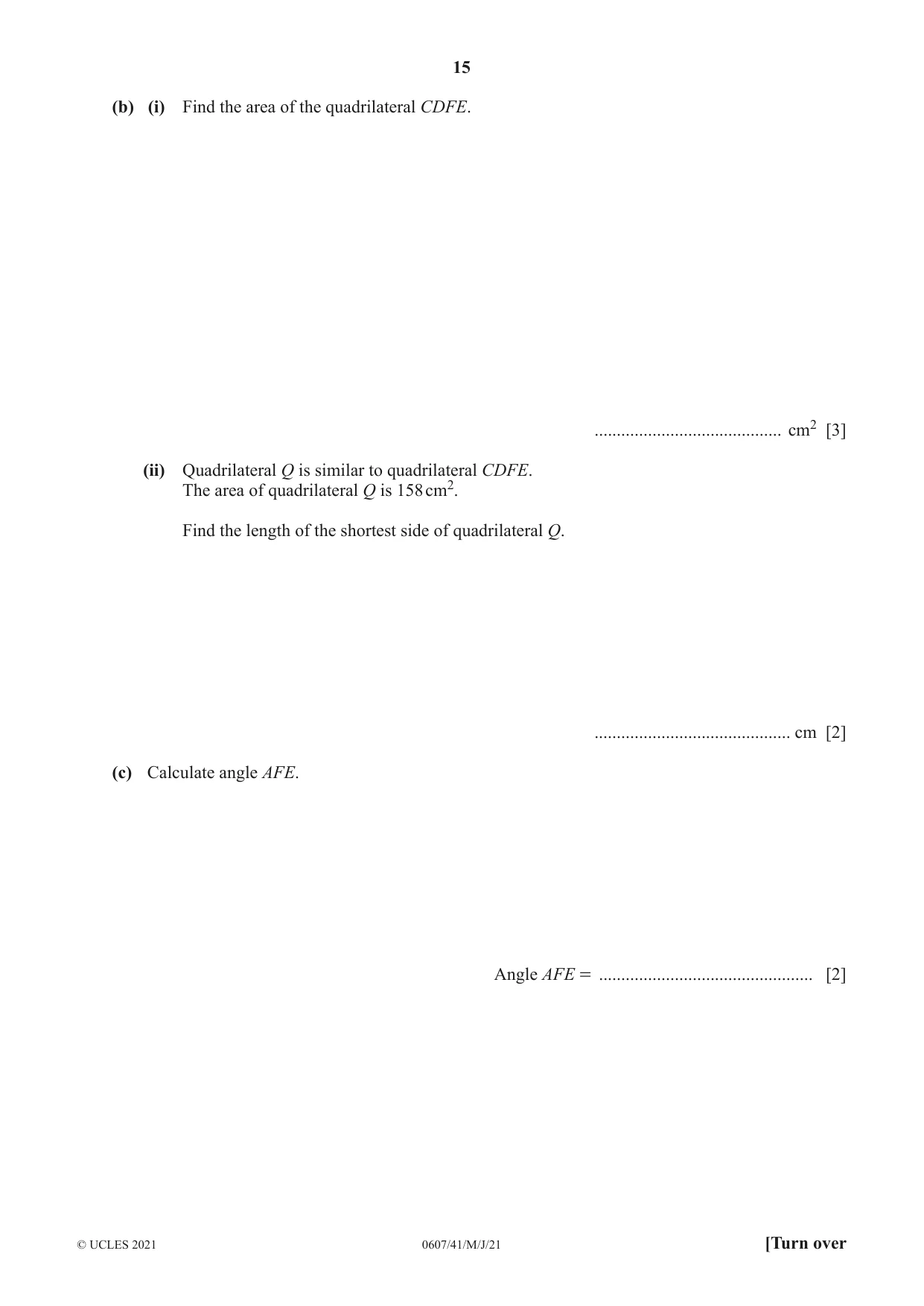 Cambridge IGCSE Mathematics - International 0607 2021 May/June Paper 4 · Variant 1 question paper, page 15 of 20